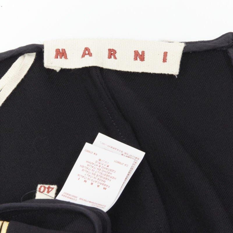 MARNI black wool gold piping flared vent knee skirt IT40 S For Sale 6