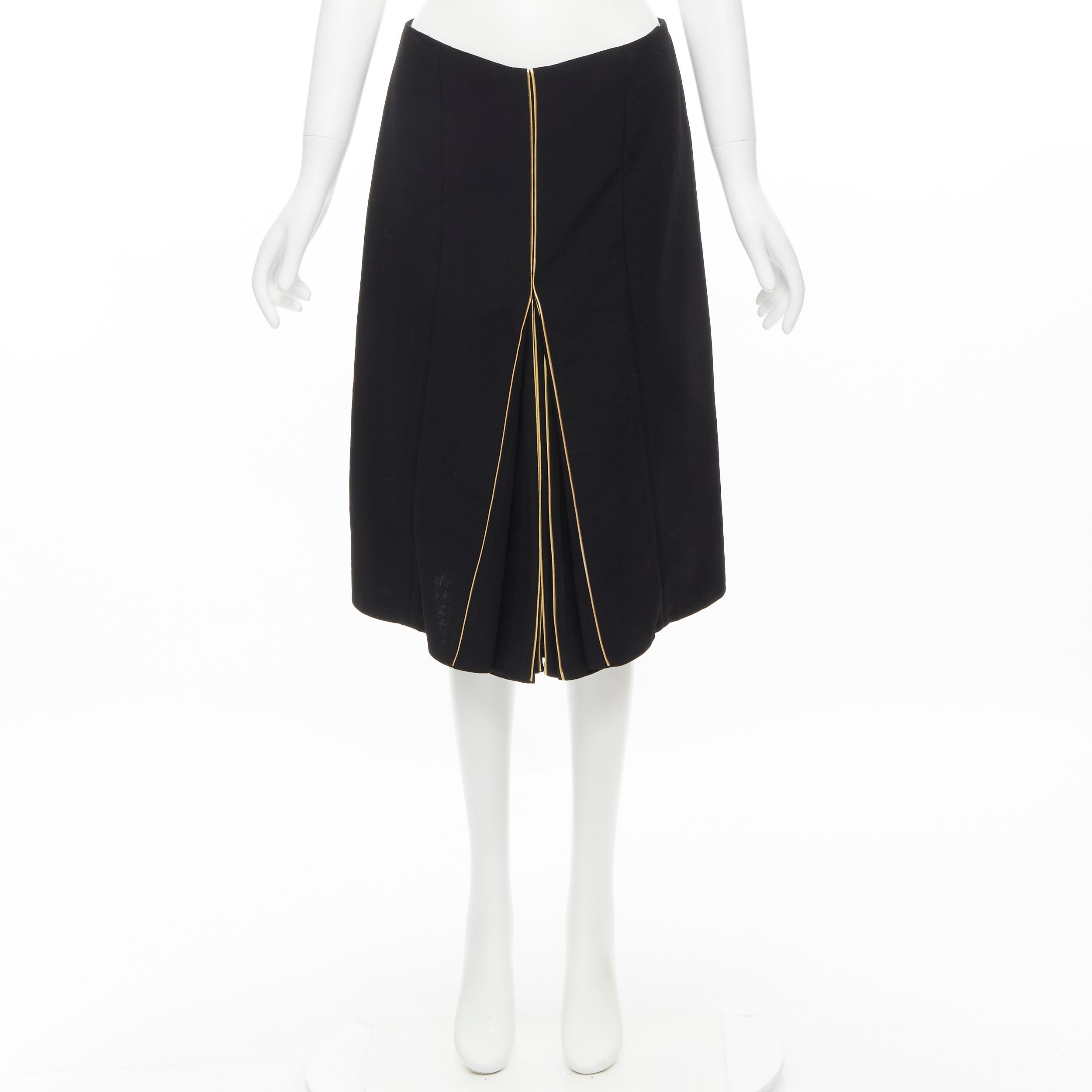 MARNI black wool gold piping flared vent knee skirt IT40 S For Sale 7