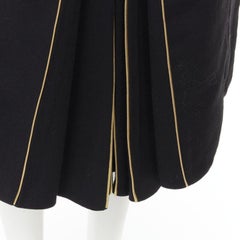 MARNI black wool gold piping flared vent knee skirt IT40 S