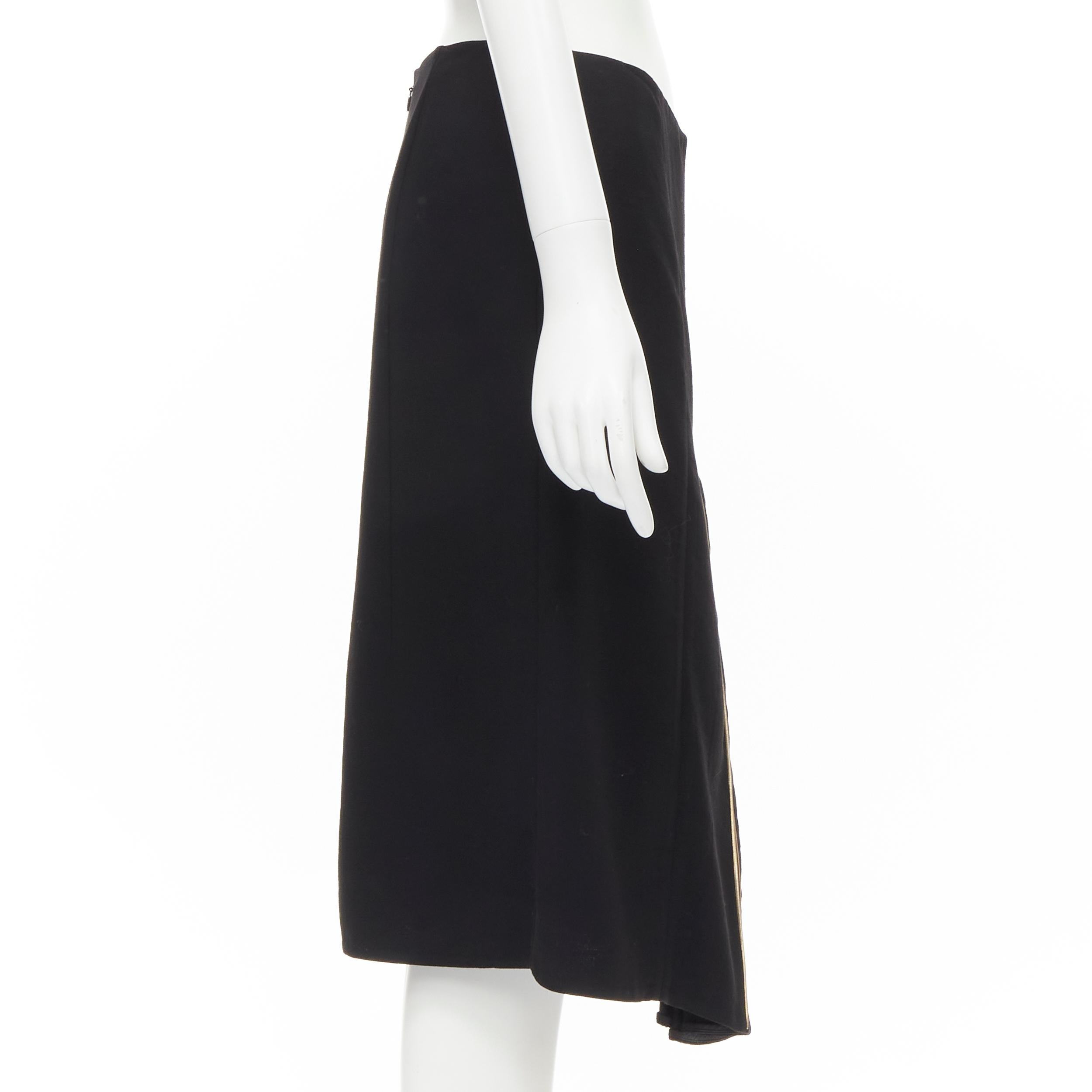 MARNI black wool gold piping flared vent knee skirt IT40 S In Excellent Condition For Sale In Hong Kong, NT