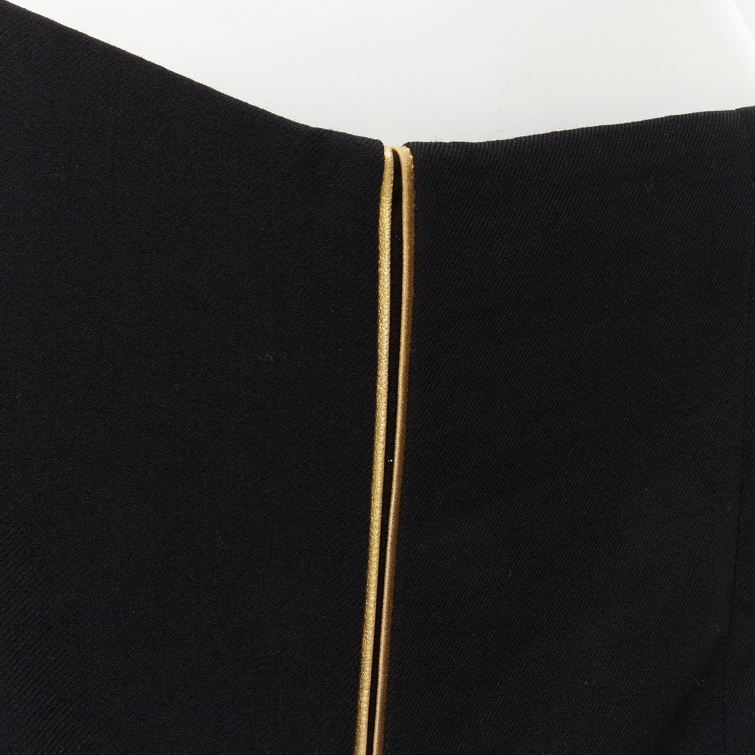 MARNI black wool gold piping flared vent knee skirt IT40 S For Sale 2