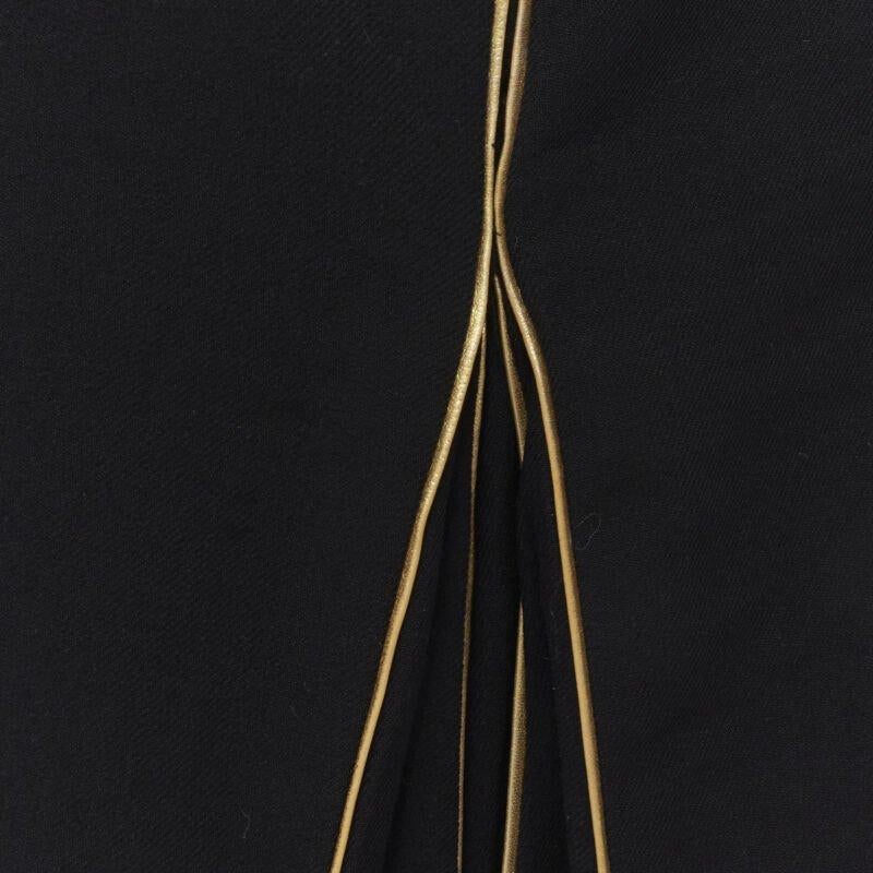 MARNI black wool gold piping flared vent knee skirt IT40 S For Sale 3