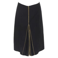 MARNI gonna al ginocchio svasata in lana nera con profili dorati IT40 S