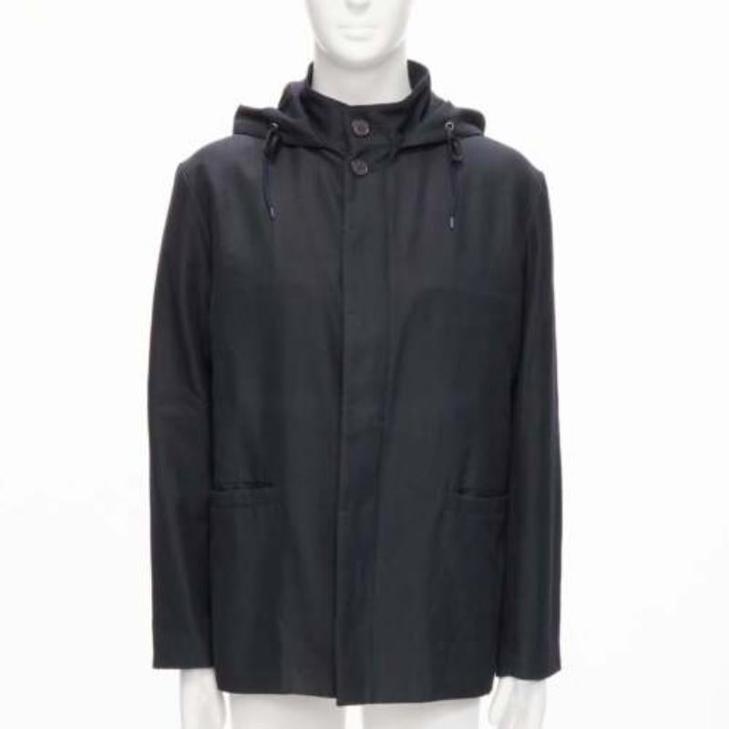 Nero MARNI giacca parka in pelle nera con cappuccio e bottoni nascosti IT48 M. in vendita