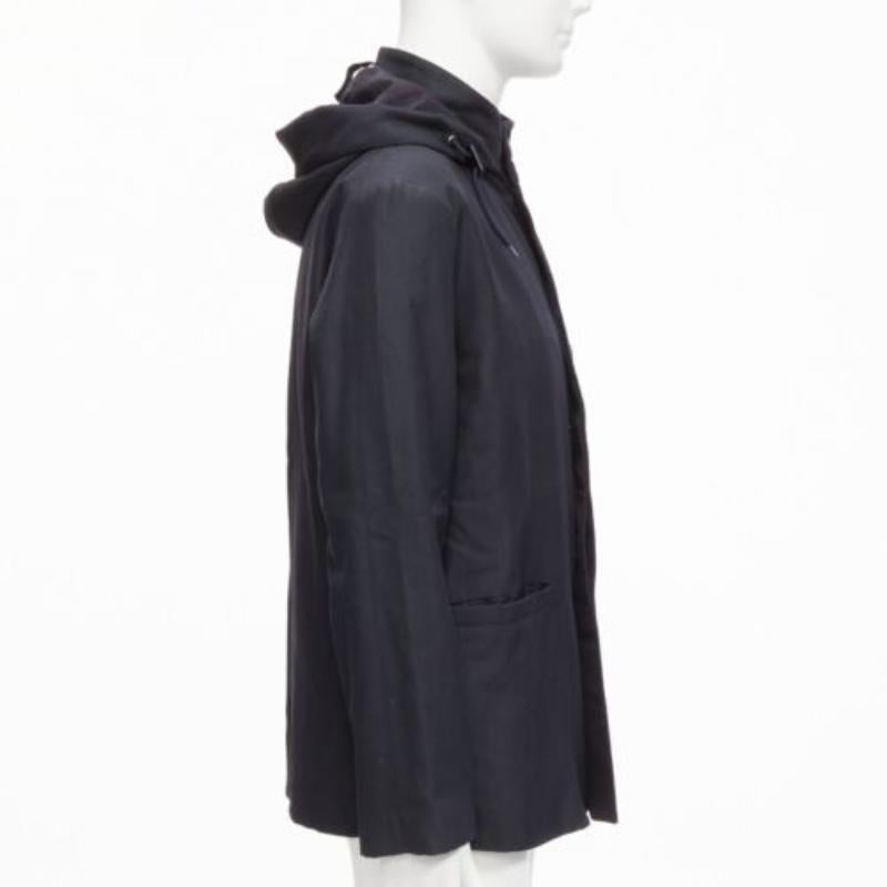 Uomo MARNI giacca parka in pelle nera con cappuccio e bottoni nascosti IT48 M. in vendita