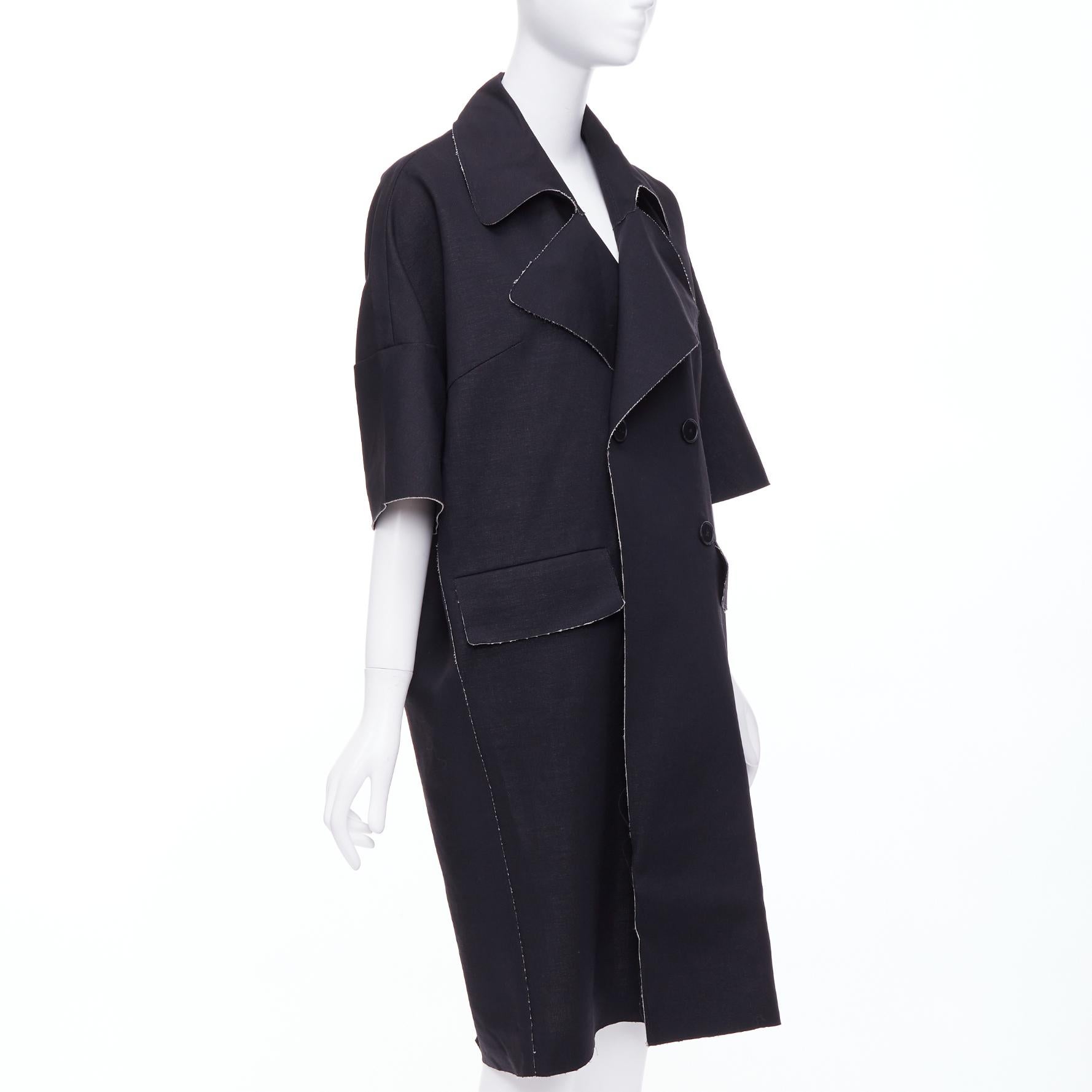 Noir MARNI manteau long à double boutonnage en laine noire et lin à bords effilochés IT38 XS en vente
