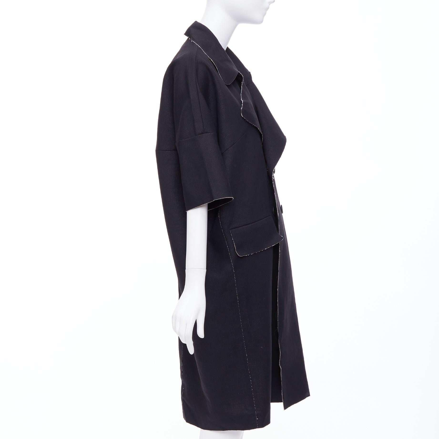 MARNI manteau long à double boutonnage en laine noire et lin à bords effilochés IT38 XS Excellent état - En vente à Hong Kong, NT