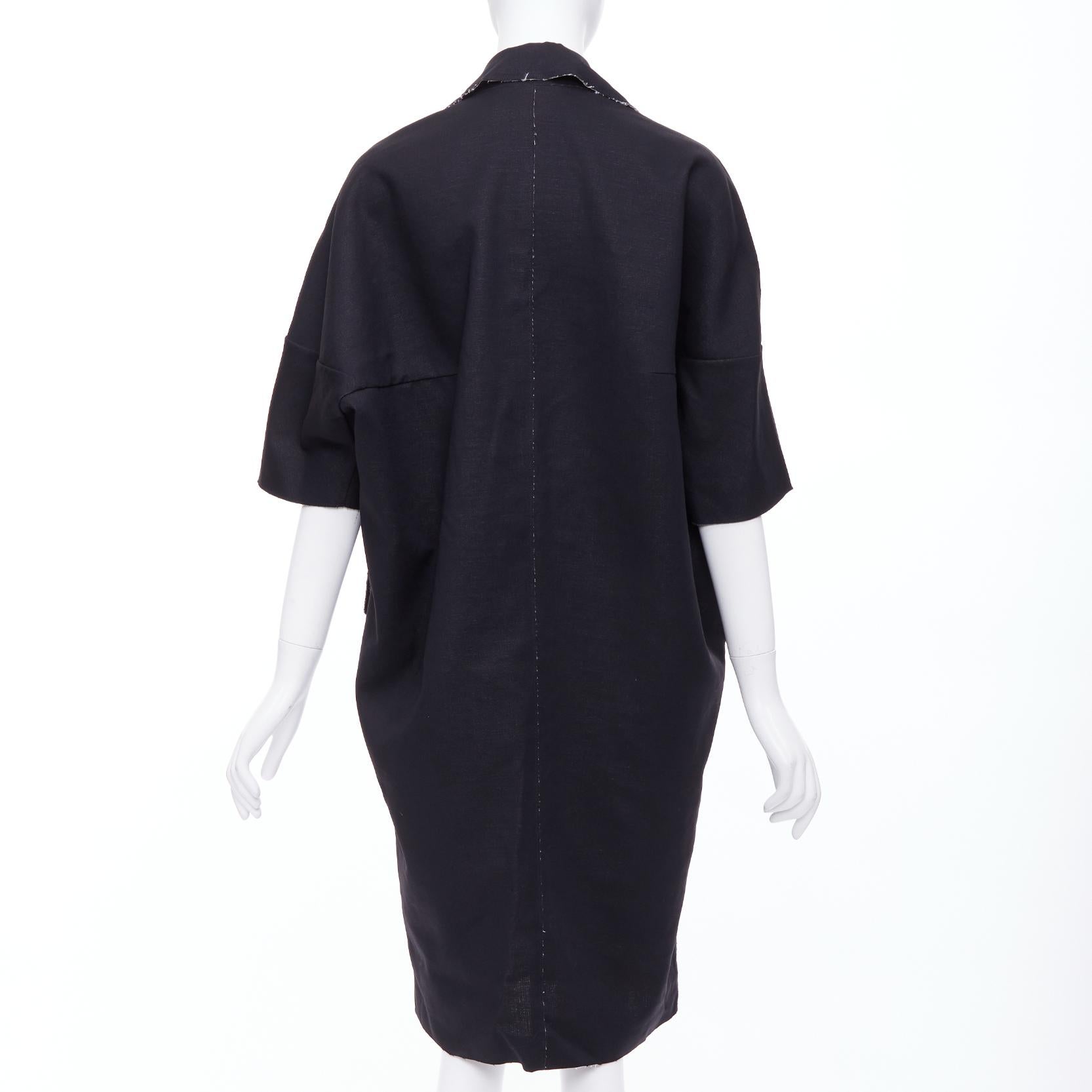 MARNI manteau long à double boutonnage en laine noire et lin à bords effilochés IT38 XS Pour femmes en vente