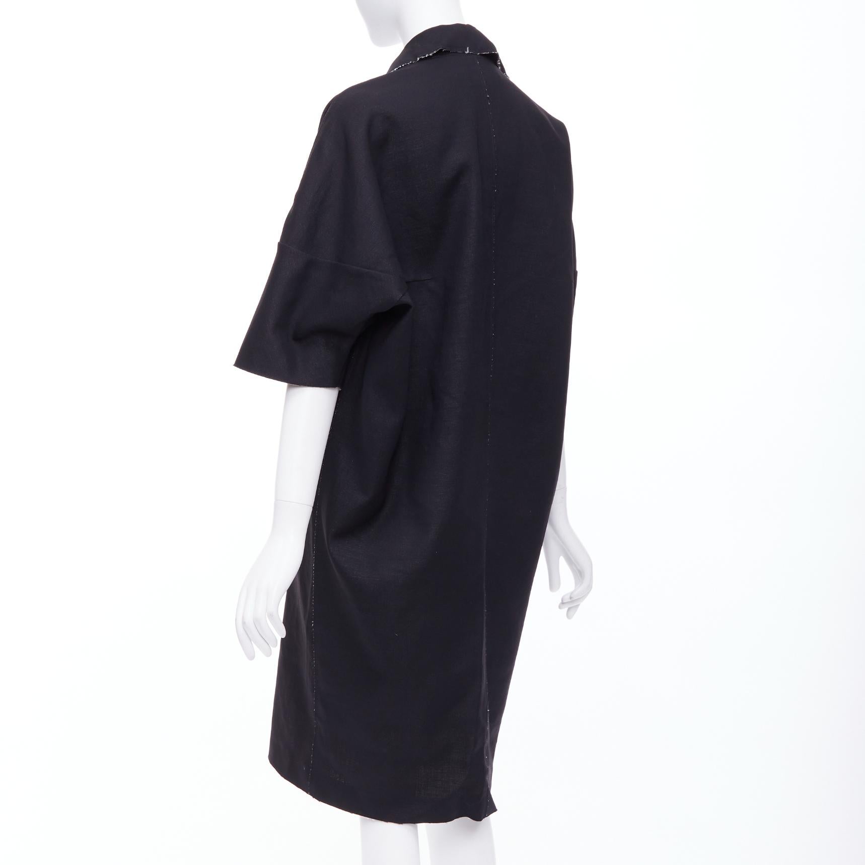 MARNI manteau long à double boutonnage en laine noire et lin à bords effilochés IT38 XS en vente 1