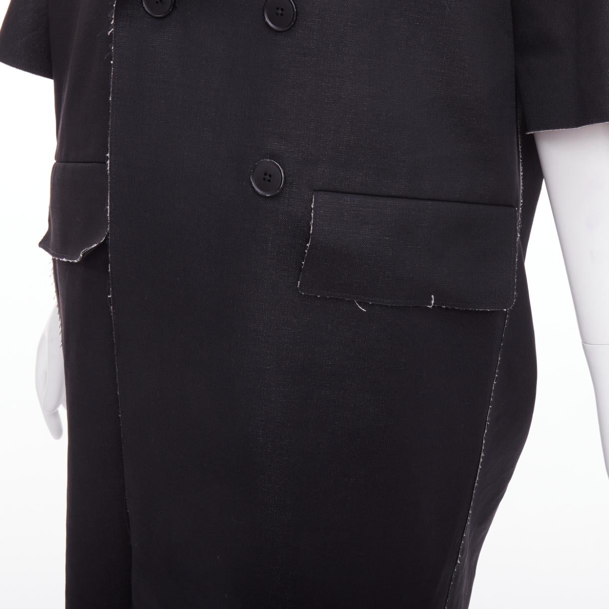 MARNI manteau long à double boutonnage en laine noire et lin à bords effilochés IT38 XS en vente 2