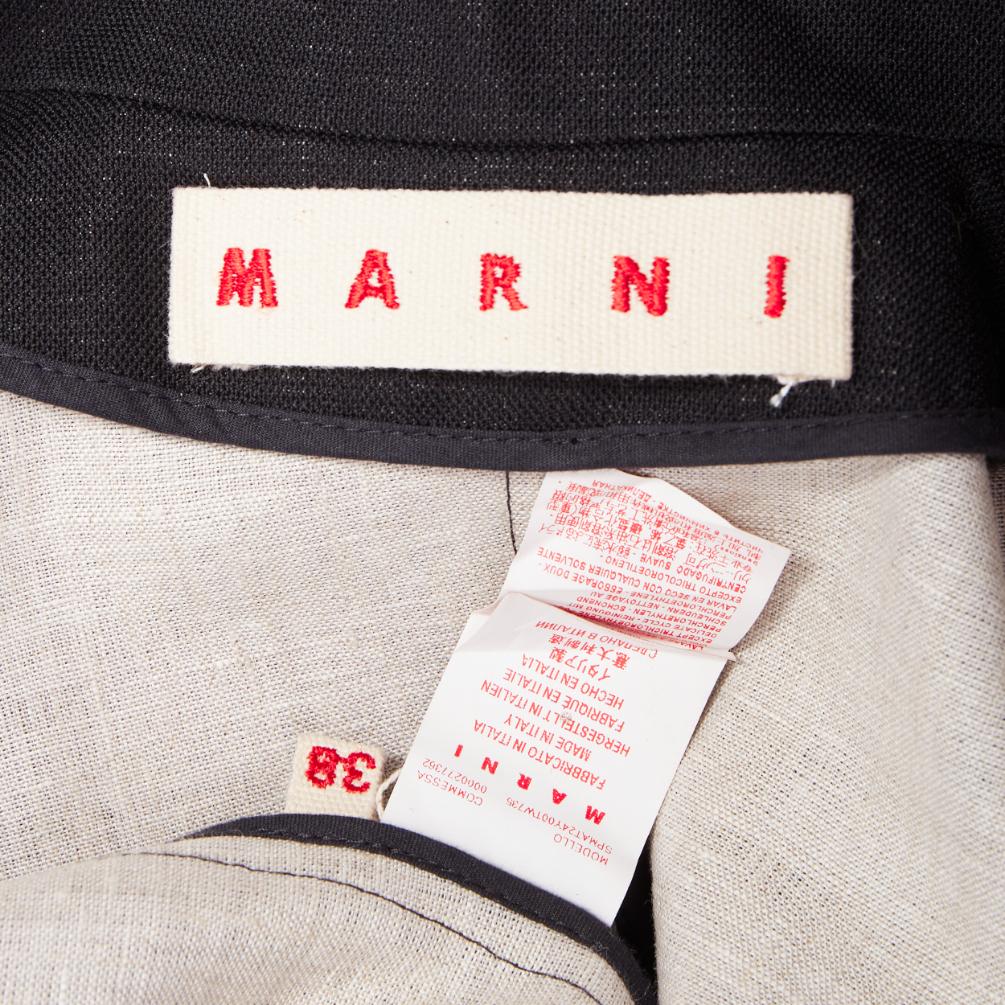 MARNI manteau long à double boutonnage en laine noire et lin à bords effilochés IT38 XS en vente 3
