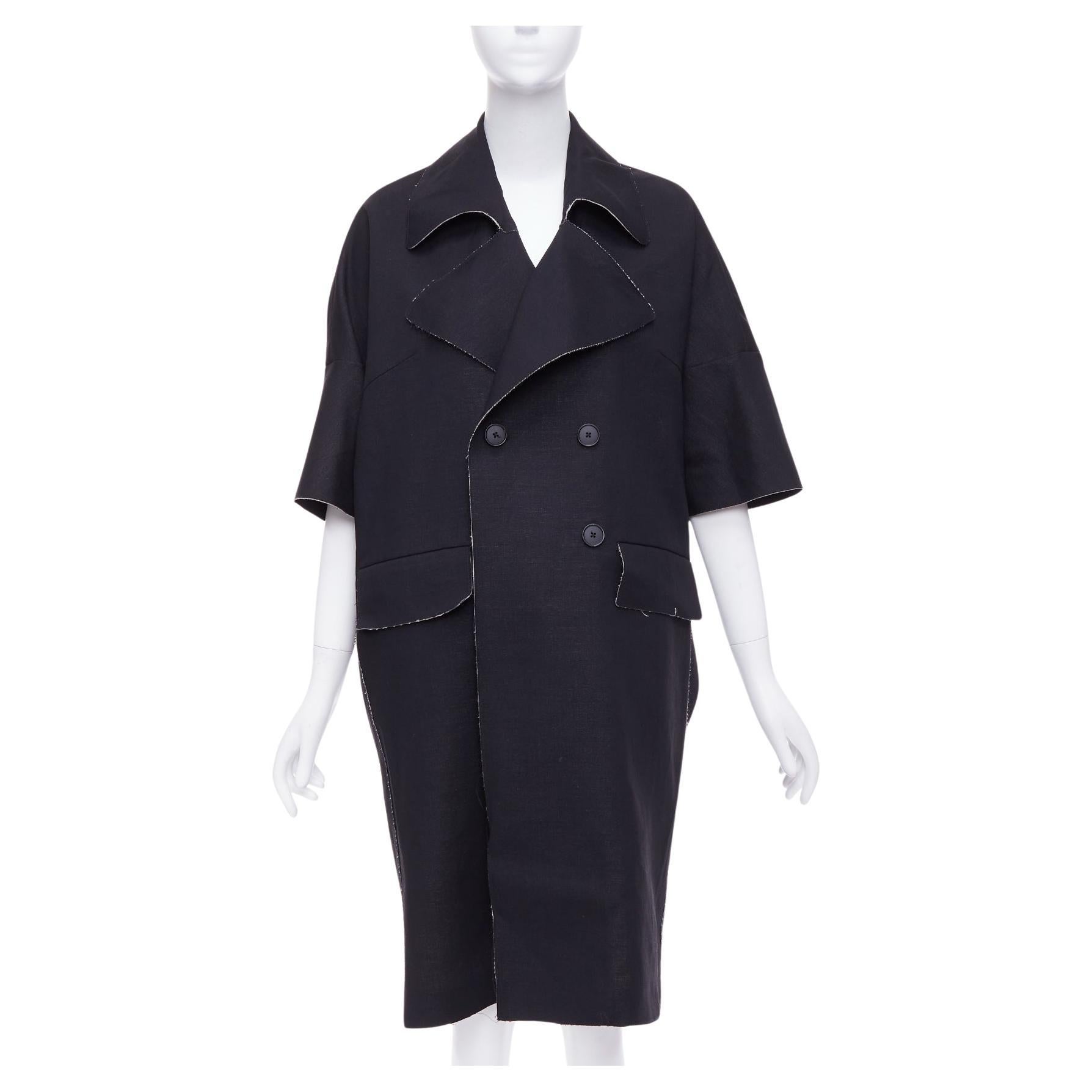Marni cappotto lungo doppiopetto in lana e lino nero con bordi sfrangiati IT38 XS