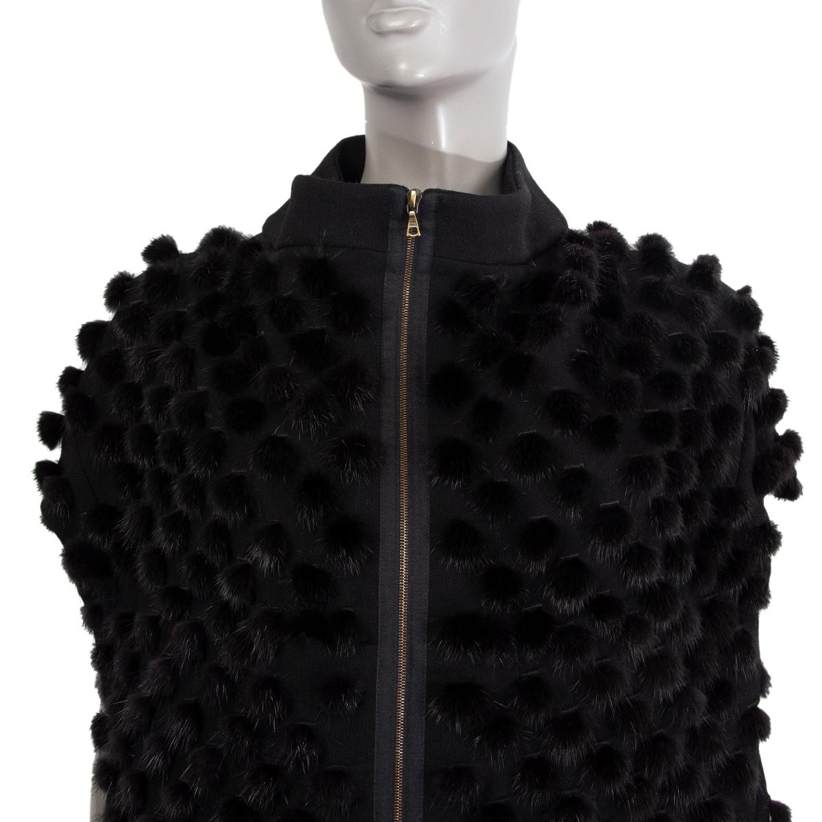 Women's MARNI black wool OVERSIZED MINK TRIM ZIP Vest Jacket 40 S For Sale