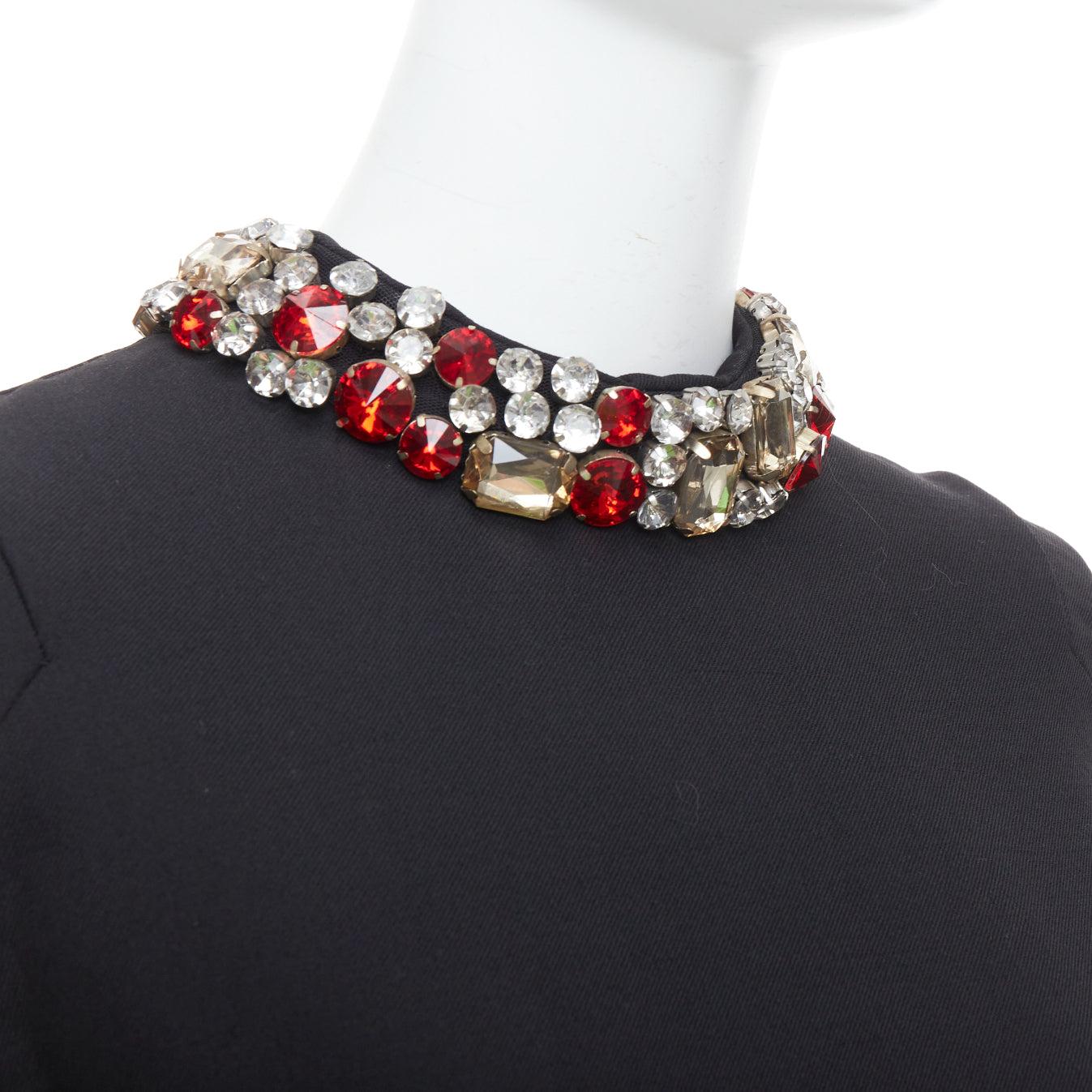 MARNI black wool red clear rhinestone crystal collar mini dress IT42 M
Reference: WECN/A00051
Brand: Marni
Material: Virgin Wool, Blend
Color: Black, Red
Pattern: Solid
Closure: Zip
Extra Details: Back zip with leather tab.
Made in: