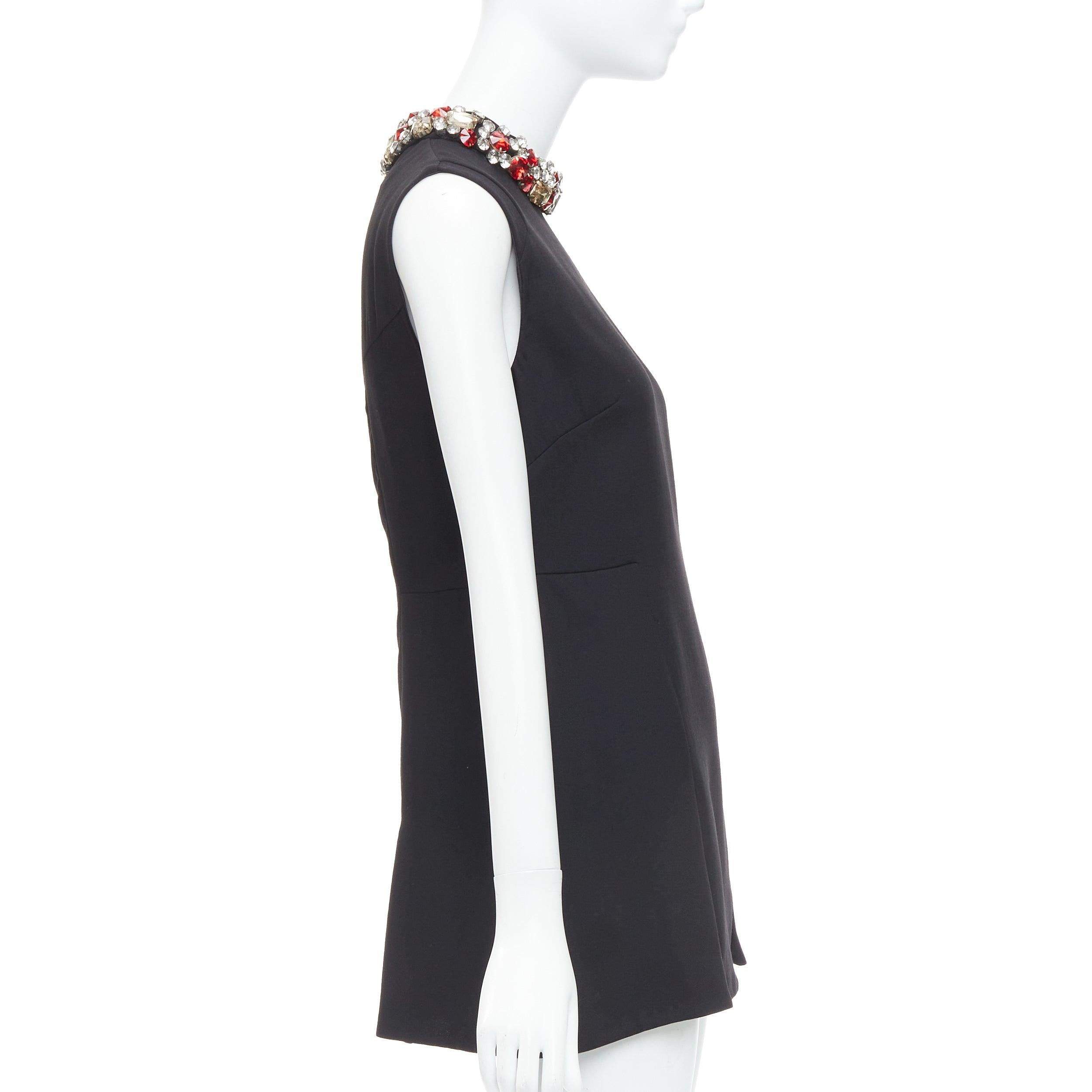MARNI black wool red clear rhinestone crystal collar mini dress IT42 M In Good Condition In Hong Kong, NT