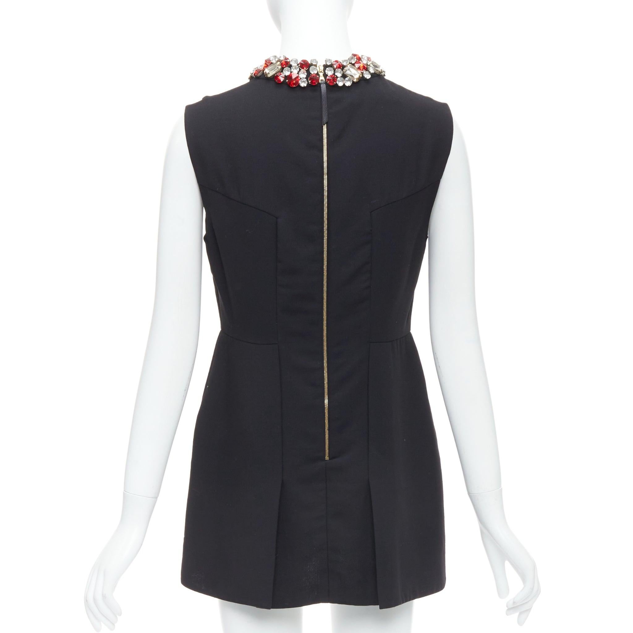 Women's MARNI black wool red clear rhinestone crystal collar mini dress IT42 M