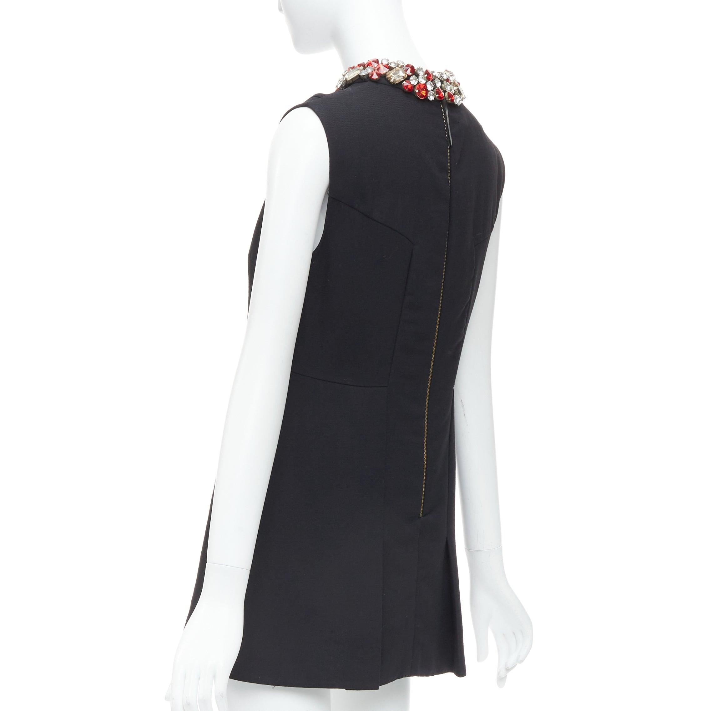 MARNI black wool red clear rhinestone crystal collar mini dress IT42 M 1