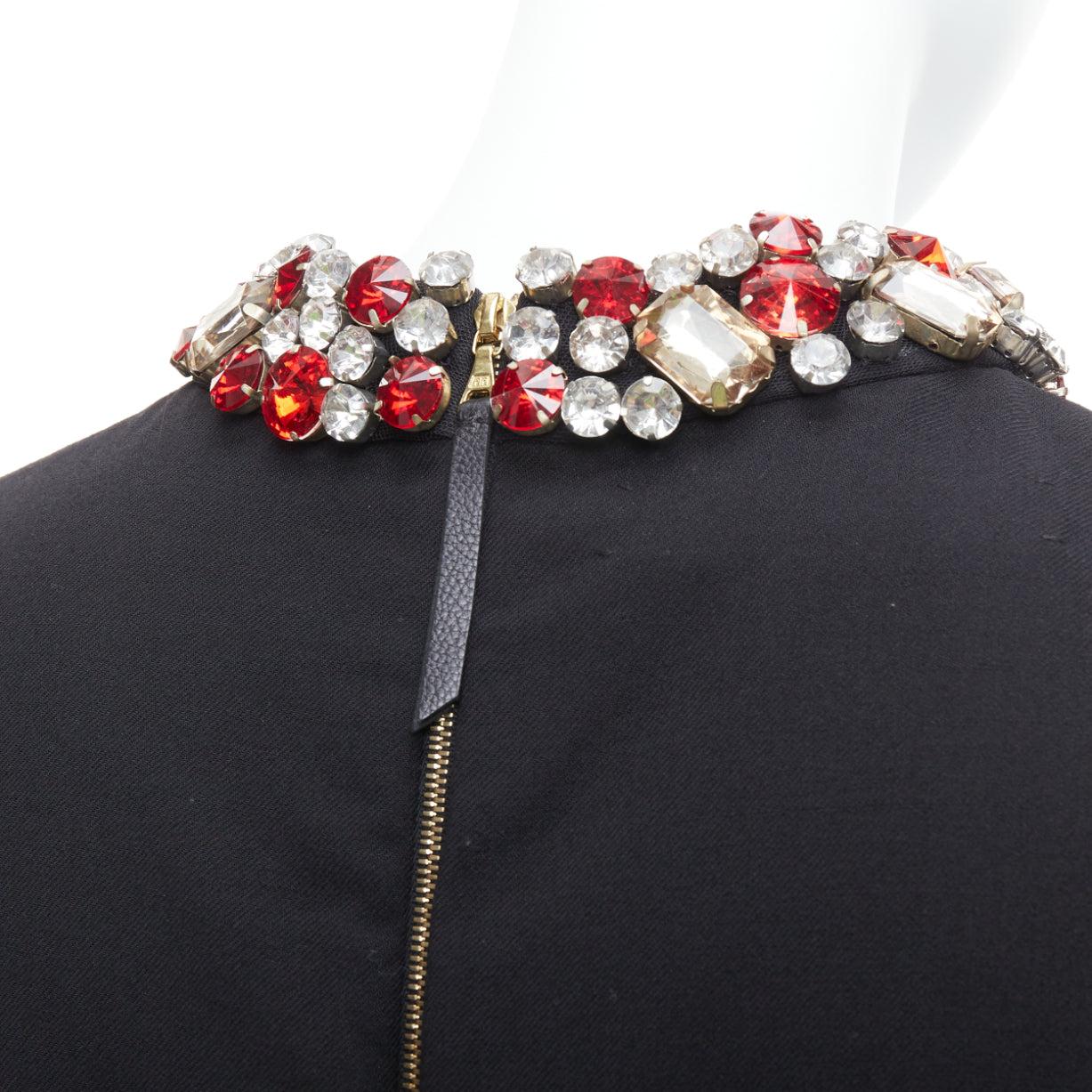 MARNI black wool red clear rhinestone crystal collar mini dress IT42 M 2