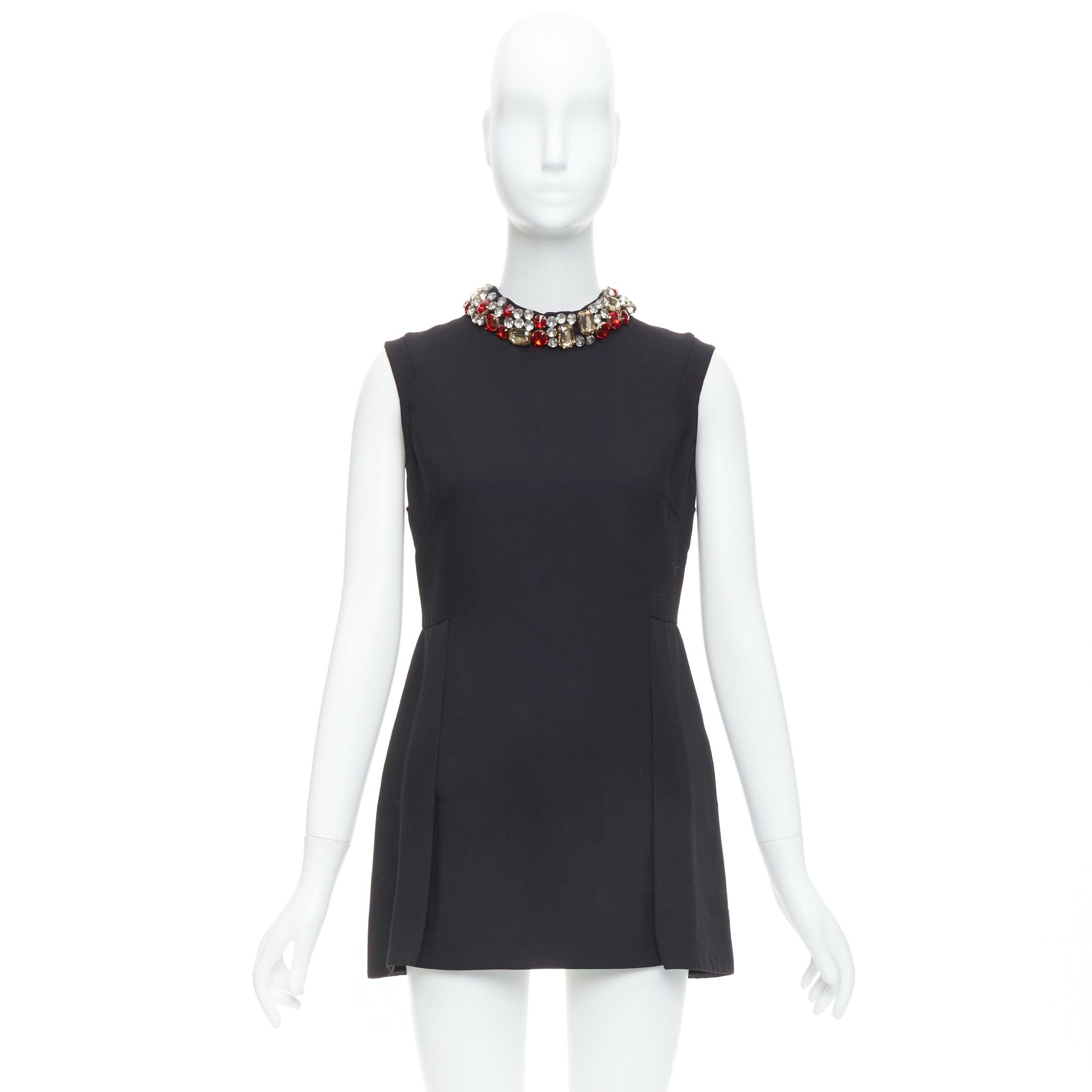 MARNI black wool red clear rhinestone crystal collar mini dress IT42 M 4