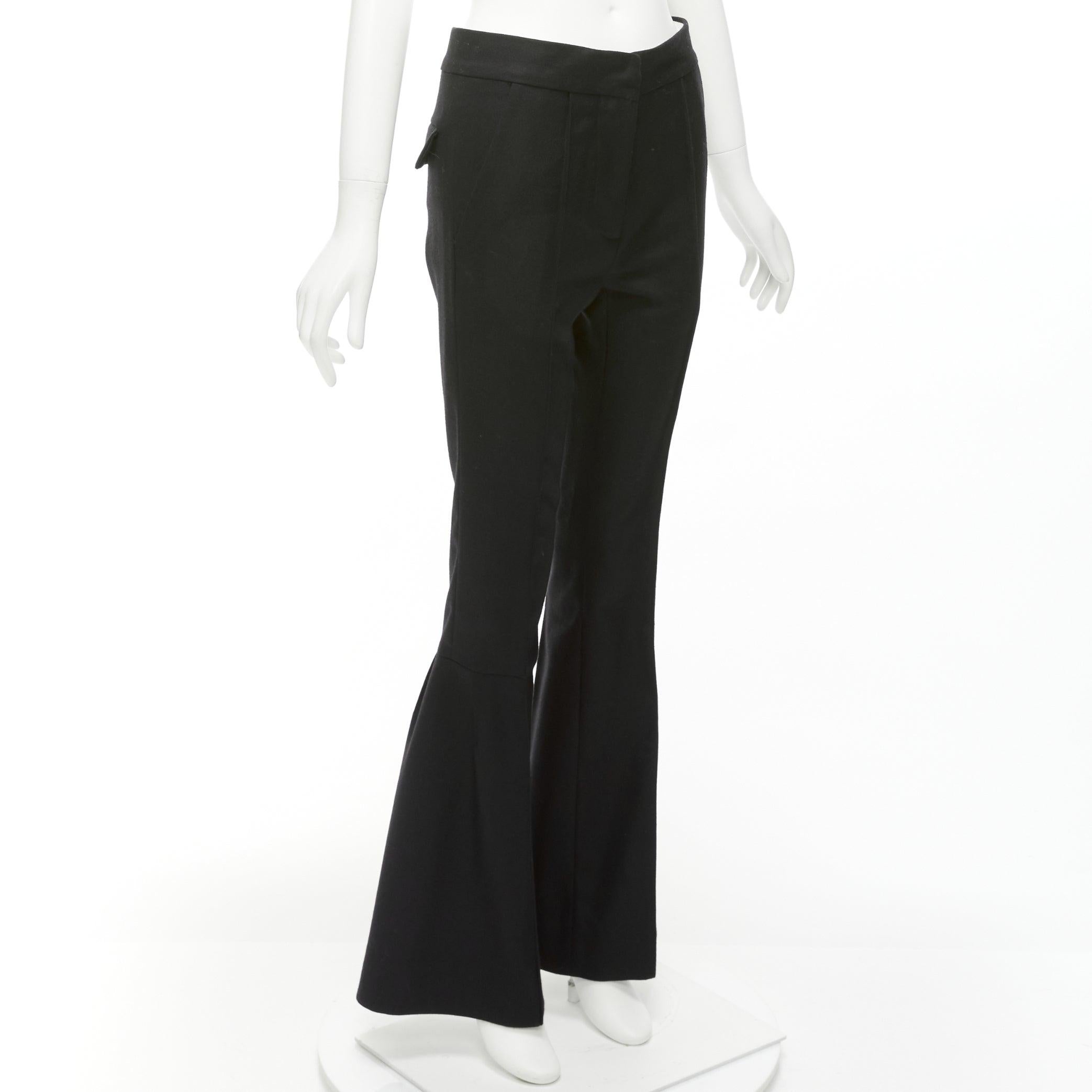 MARNI black wool twill mid waist flared dress pants IT38 XS
Reference: NKLL/A00198
Brand: Marni
Material: Wool
Color: Black
Pattern: Solid
Closure: Zip Fly
Lining: White Fabric
Extra Details: Back flap pockets.
Made in: Italy

CONDITION:
Condition: