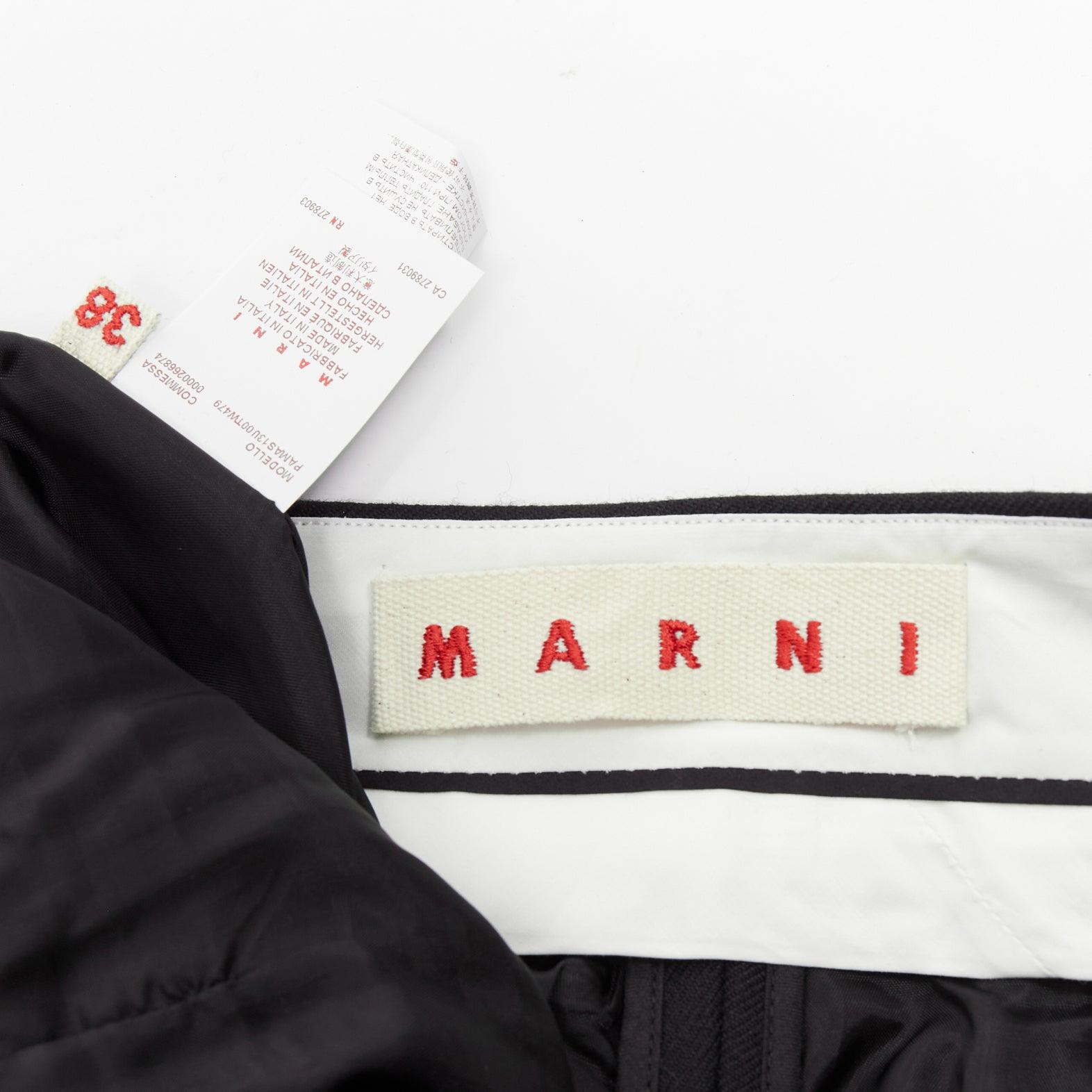 MARNI black wool twill mid waist flared dress pants IT38 XS For Sale 3