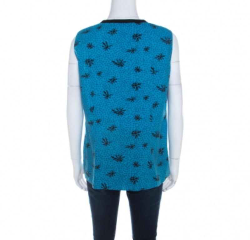 Marni Blaues und schwarzes ärmelloses Oberteil aus bedruckter Baumwolle M im Angebot 2