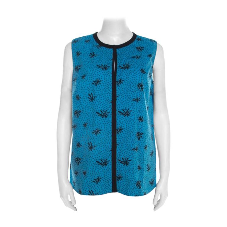 Marni Blue and Black Printed Cotton Sleeveless Top M