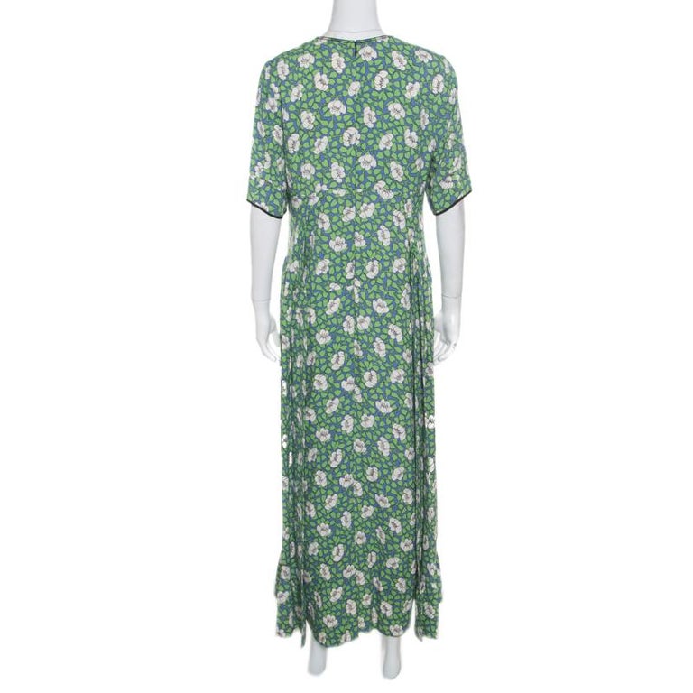 Marni Blue and Green Floral Printed Crepe Ruffled Hem Maxi Dress M For ...