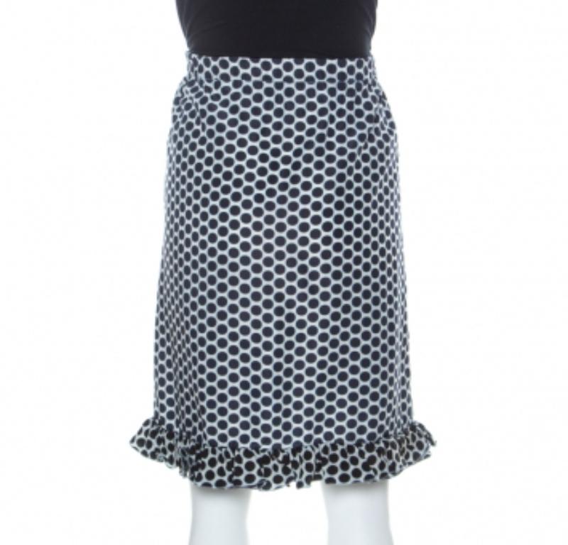 Donna Marni Gonna in seta rivestita stampata a Dot Dot Dot White e blu con dettaglio volant S. in vendita
