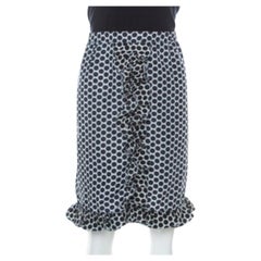 Marni Blue and White Polka Dot Printed Coated Silk Ruffle Detail Skirt S