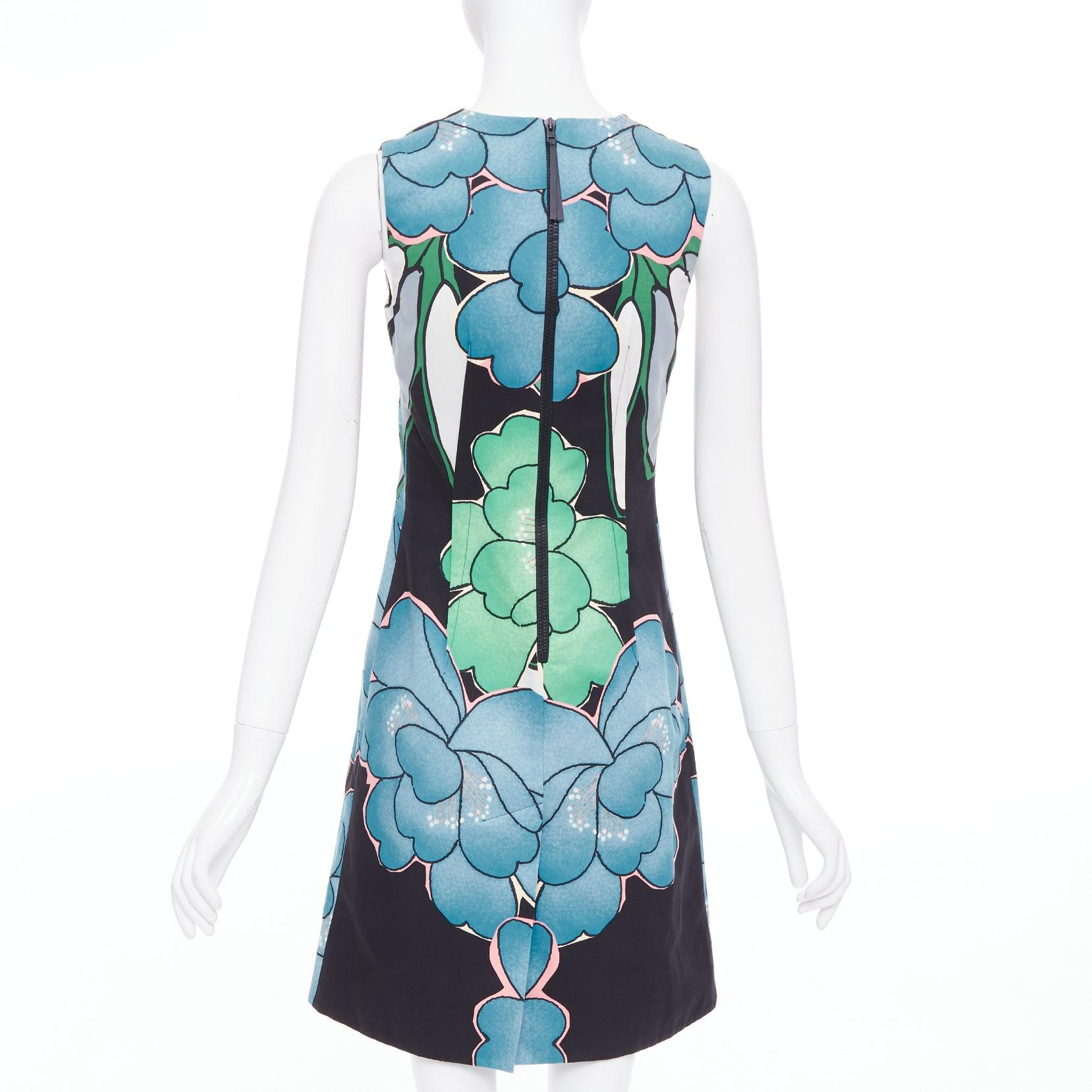 MARNI bleu noir coton lin robe à larges fleurs IT38 XS Pour femmes en vente