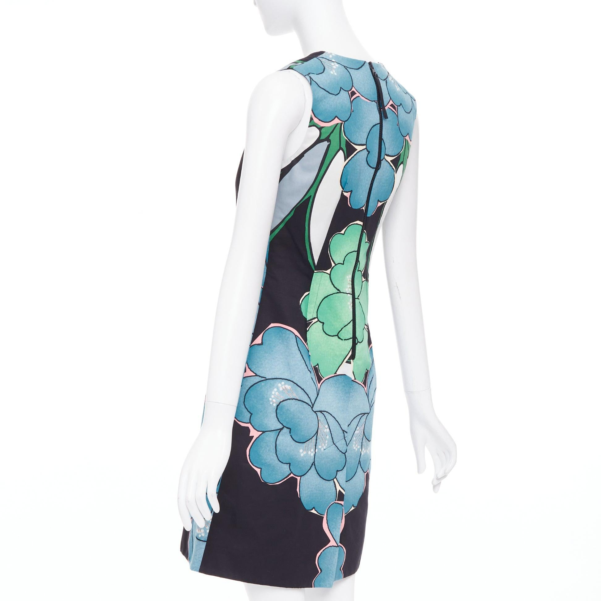 MARNI bleu noir coton lin robe à larges fleurs IT38 XS en vente 1