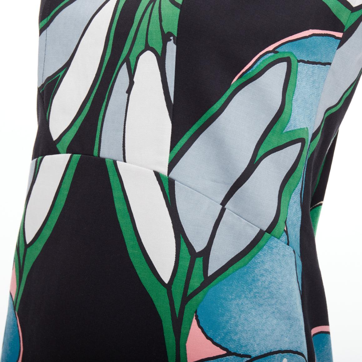 MARNI bleu noir coton lin robe à larges fleurs IT38 XS en vente 2