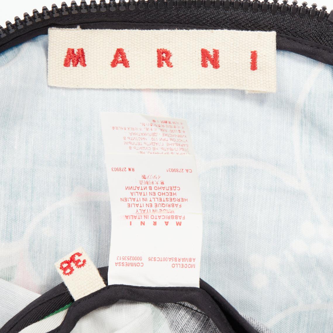 MARNI bleu noir coton lin robe à larges fleurs IT38 XS en vente 3