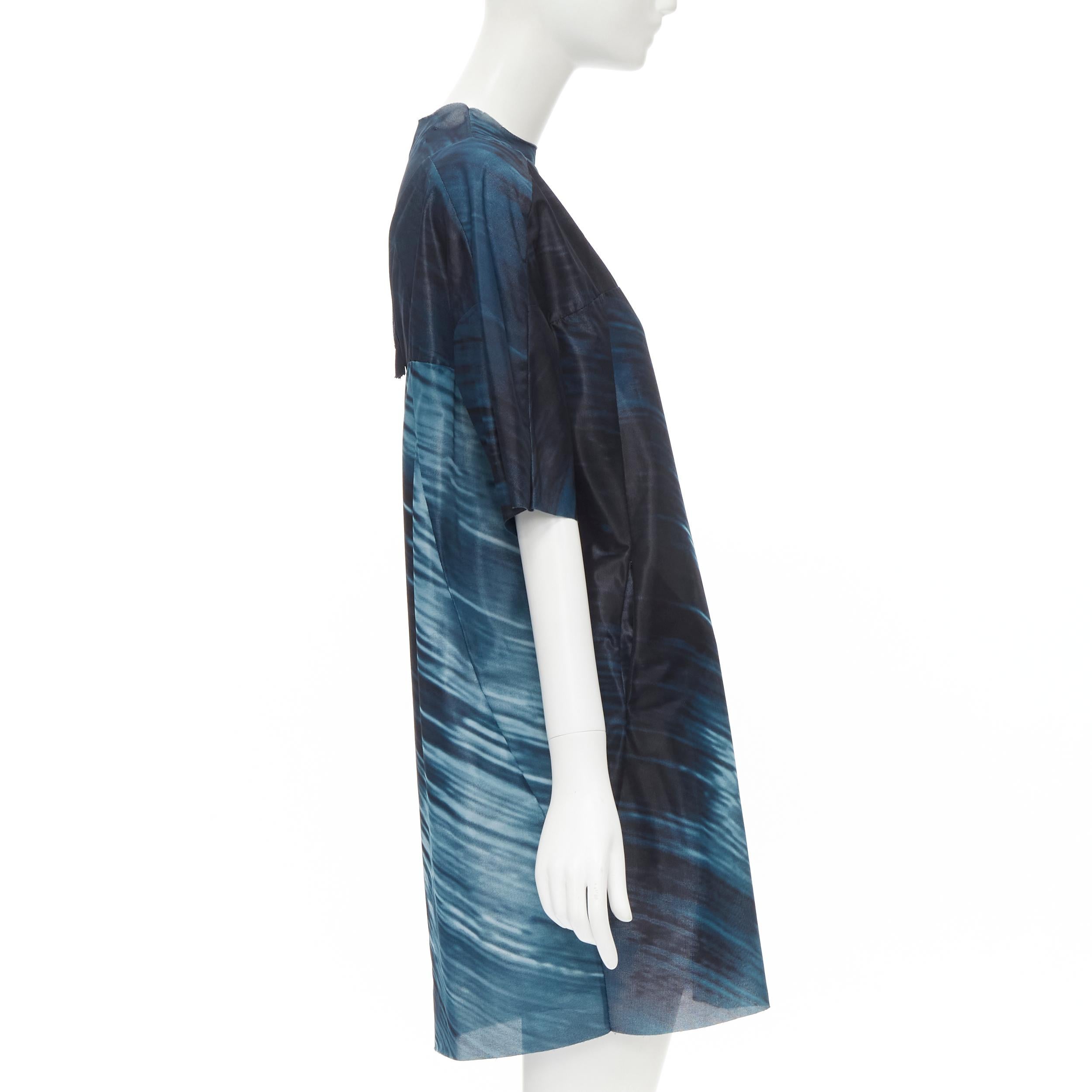 MARNI blue black photo print round sleeve cocoon boxy dress IT38 XS In Excellent Condition In Hong Kong, NT
