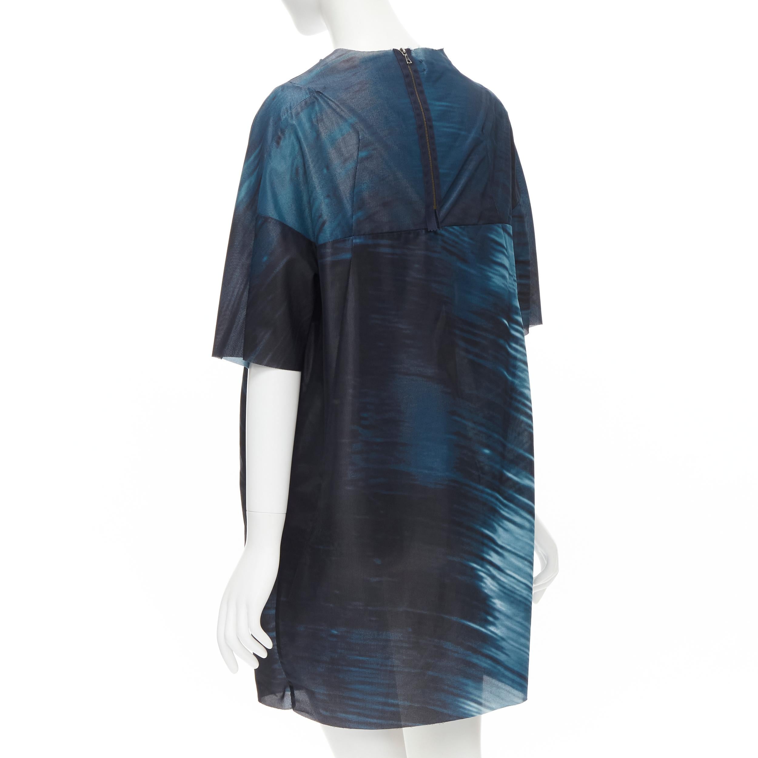 MARNI blue black photo print round sleeve cocoon boxy dress IT38 XS 1
