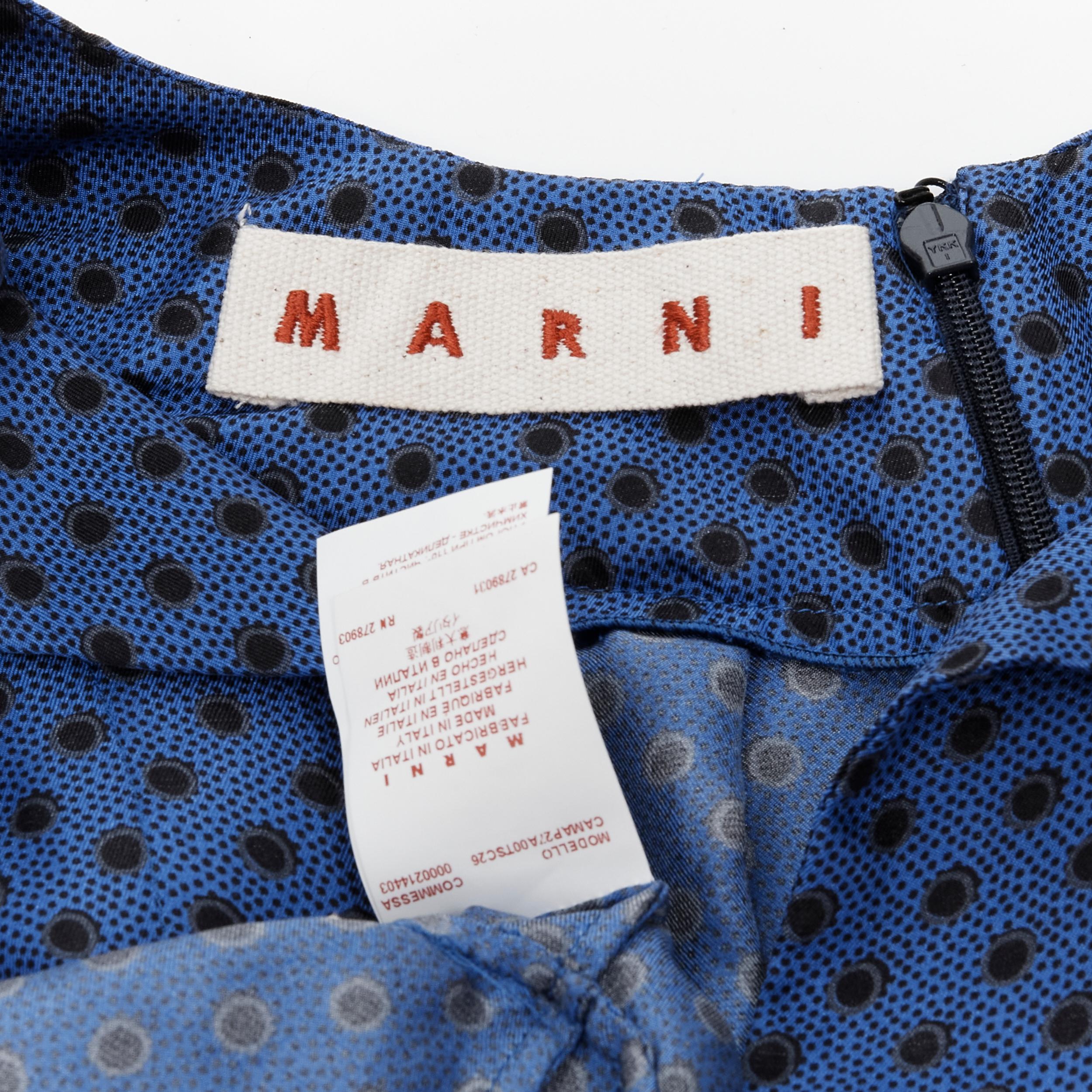 MARNI blue black polka dot silk bubble sleeve peplum blouse top IT42 M For Sale 5