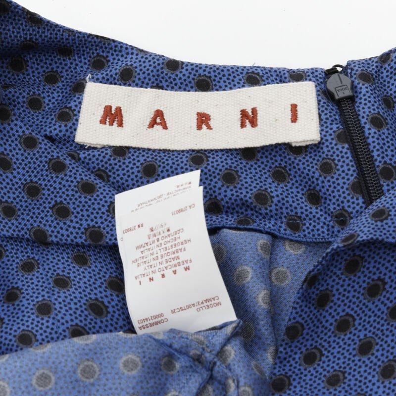 MARNI blue black polka dot silk bubble sleeve peplum blouse top IT42 M For Sale 7
