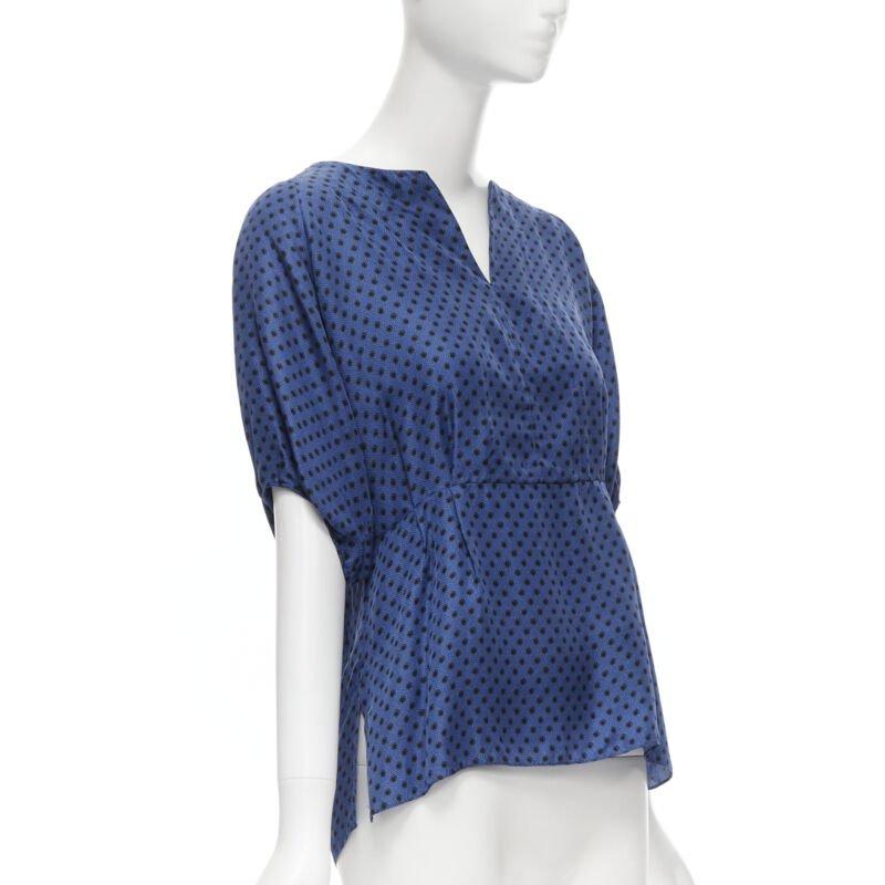 Purple MARNI blue black polka dot silk bubble sleeve peplum blouse top IT42 M For Sale