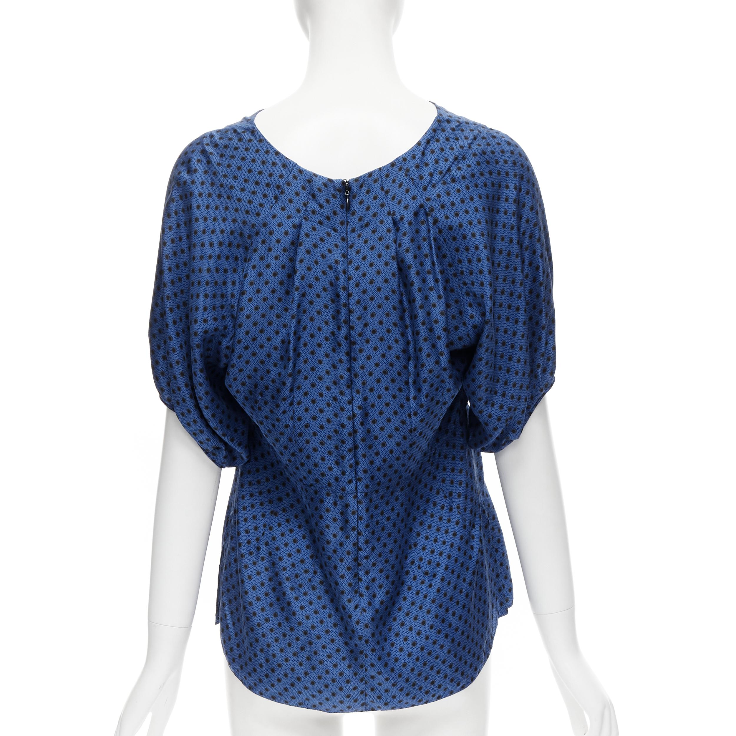 Blue MARNI blue black polka dot silk bubble sleeve peplum blouse top IT42 M For Sale