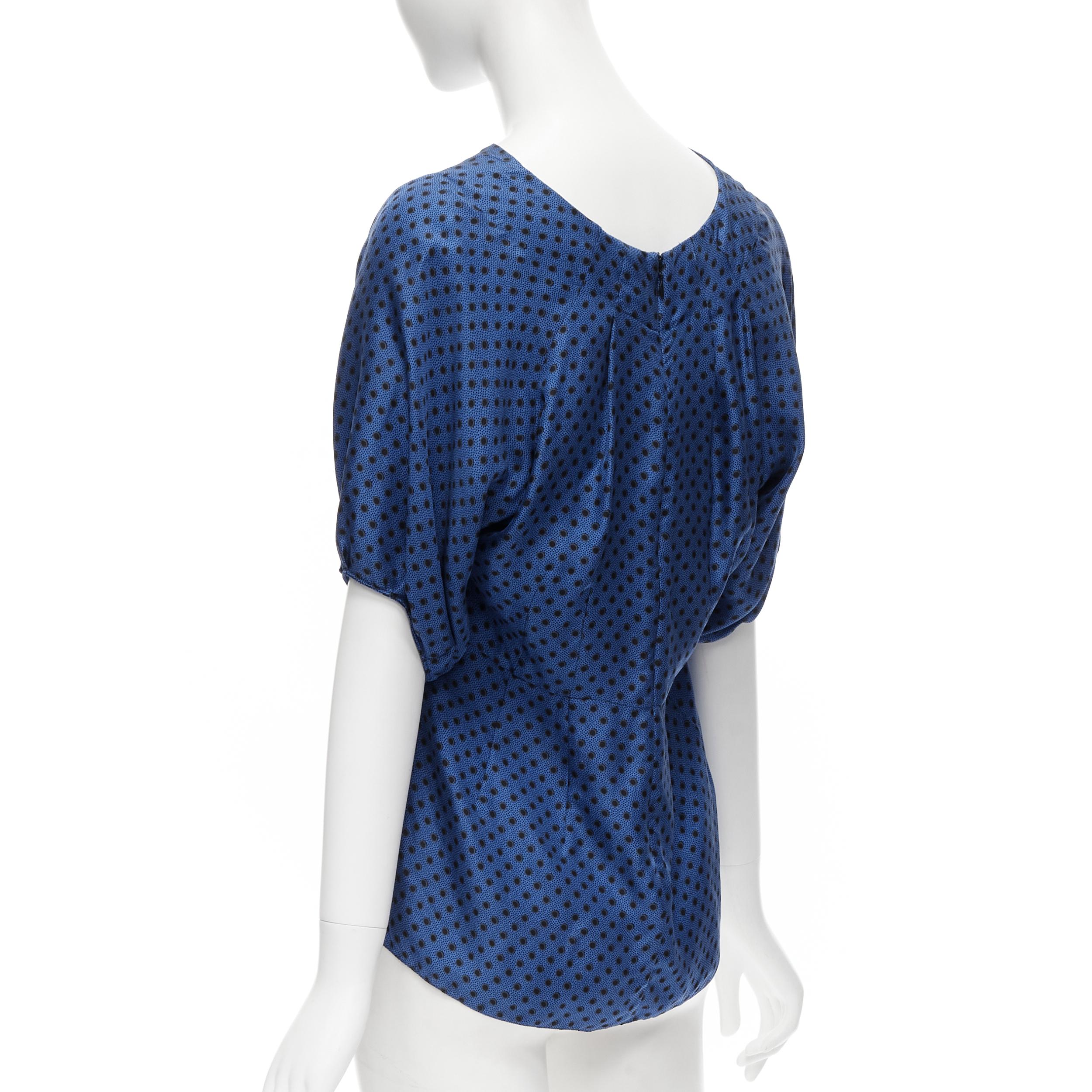 MARNI blue black polka dot silk bubble sleeve peplum blouse top IT42 M In Excellent Condition For Sale In Hong Kong, NT