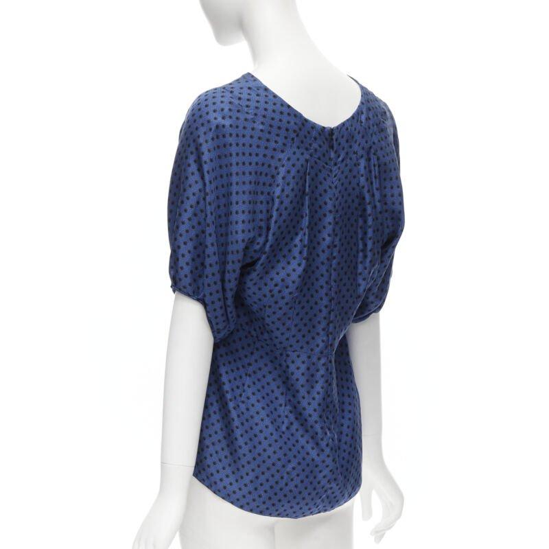 MARNI blue black polka dot silk bubble sleeve peplum blouse top IT42 M For Sale 1