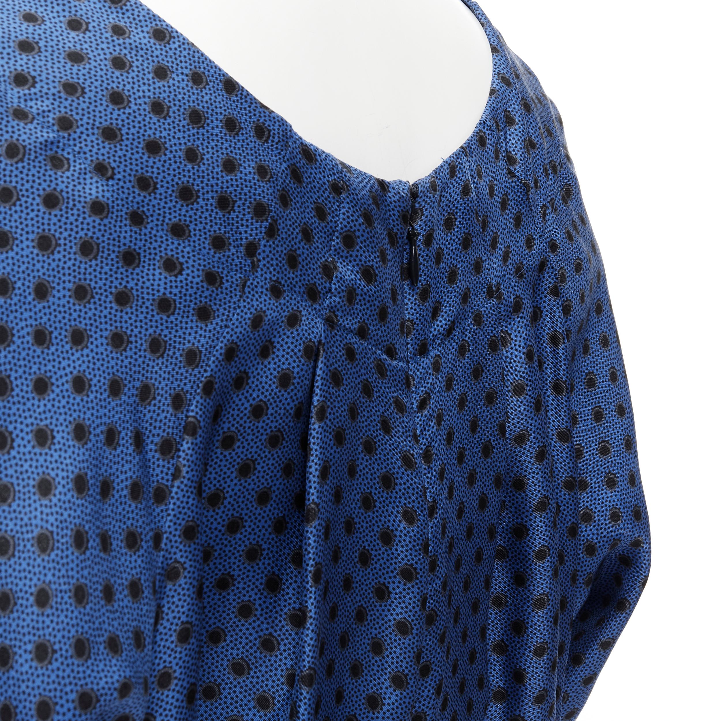 MARNI blue black polka dot silk bubble sleeve peplum blouse top IT42 M For Sale 1