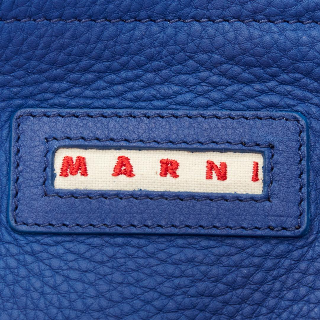MARNI blue black textured leather gold hardware wide strap tote bag 6