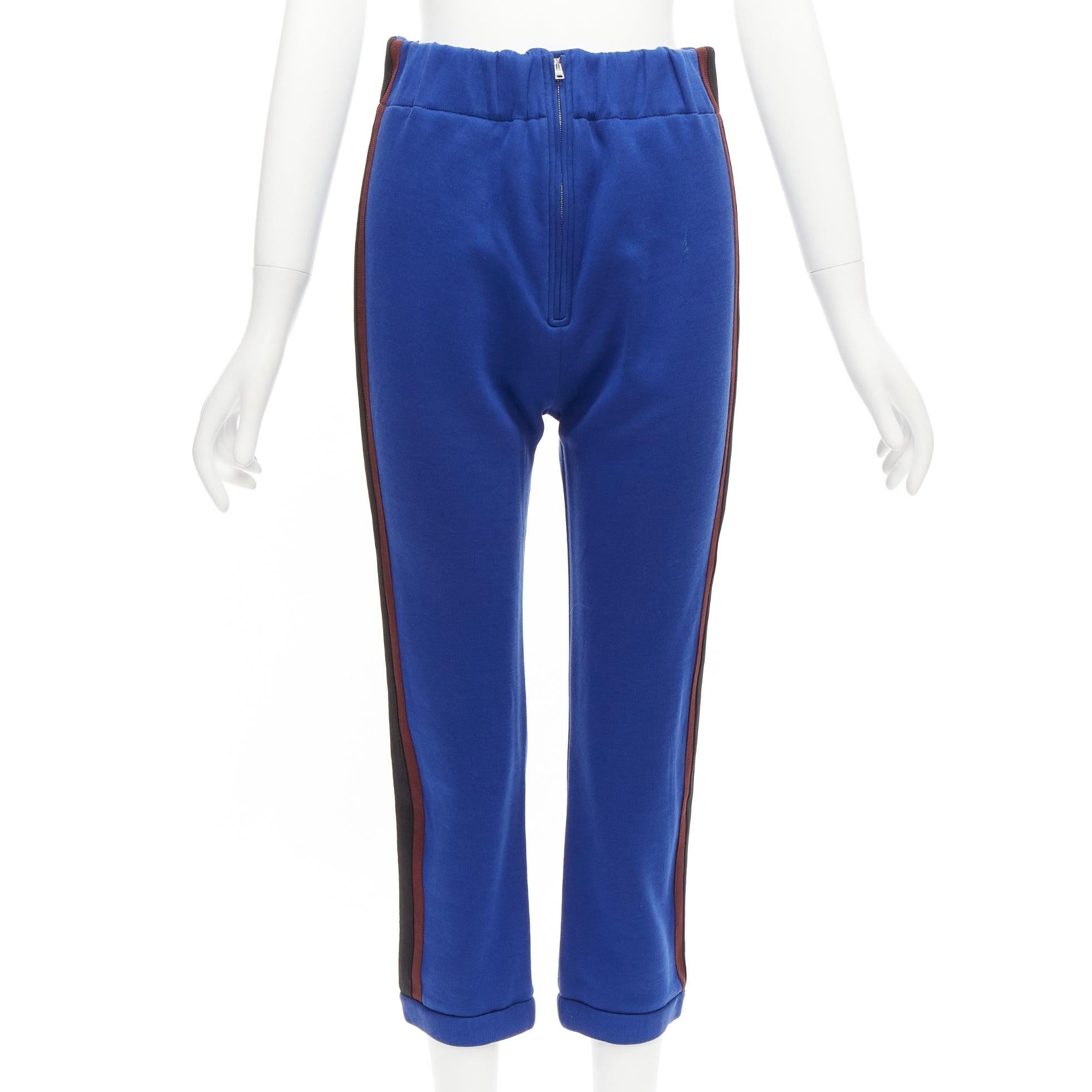 MARNI blue cotton blend brown black tape tapered joggers IT38 XS
Reference: CELG/A00259
Brand: Marni
Material: Cotton, Blend
Color: Blue, Multicolour
Pattern: Solid
Closure: Zip
Extra Details: Front zip closure.
Made in: Italy

CONDITION:
Condition: