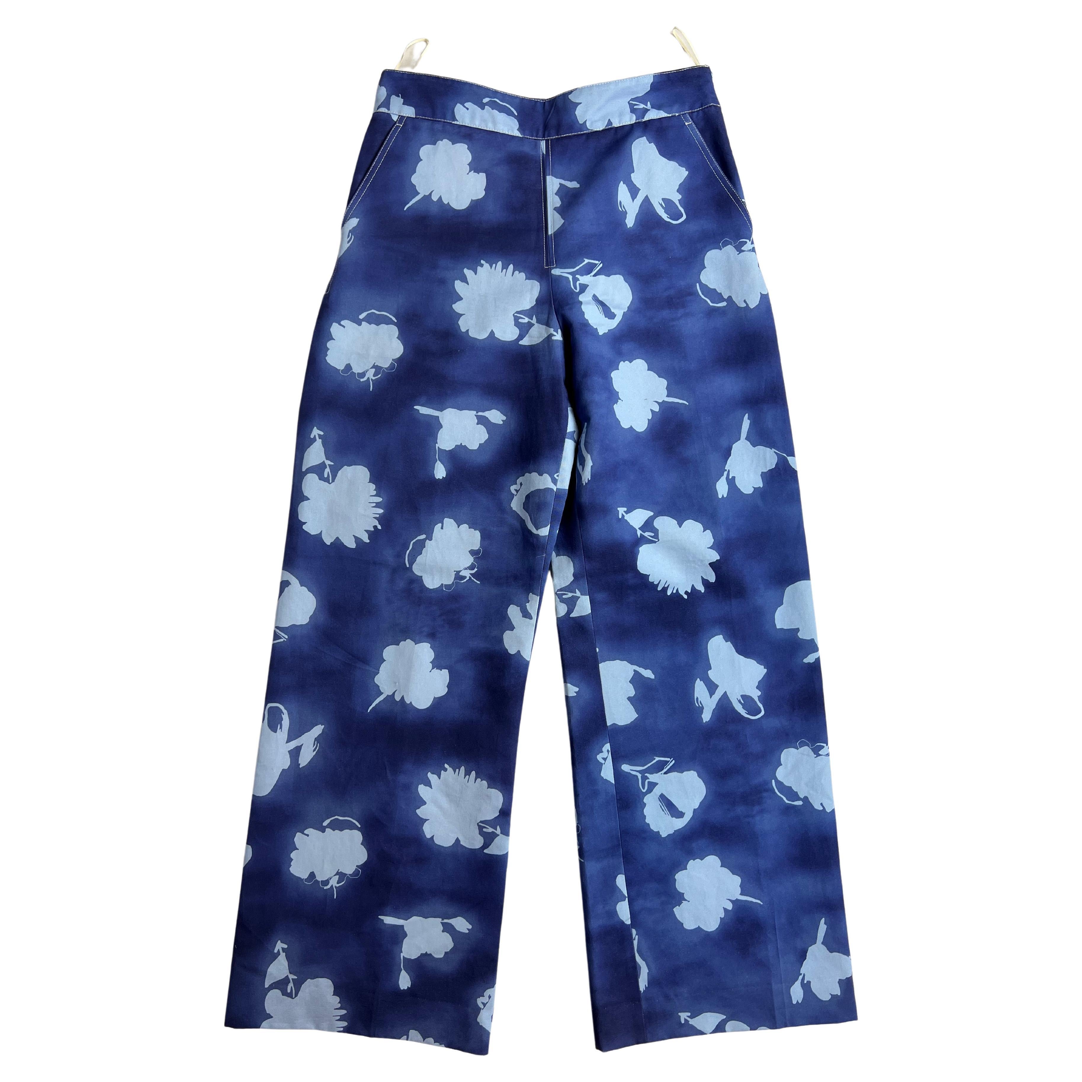 Marni Blue Flower Pants, Size 42