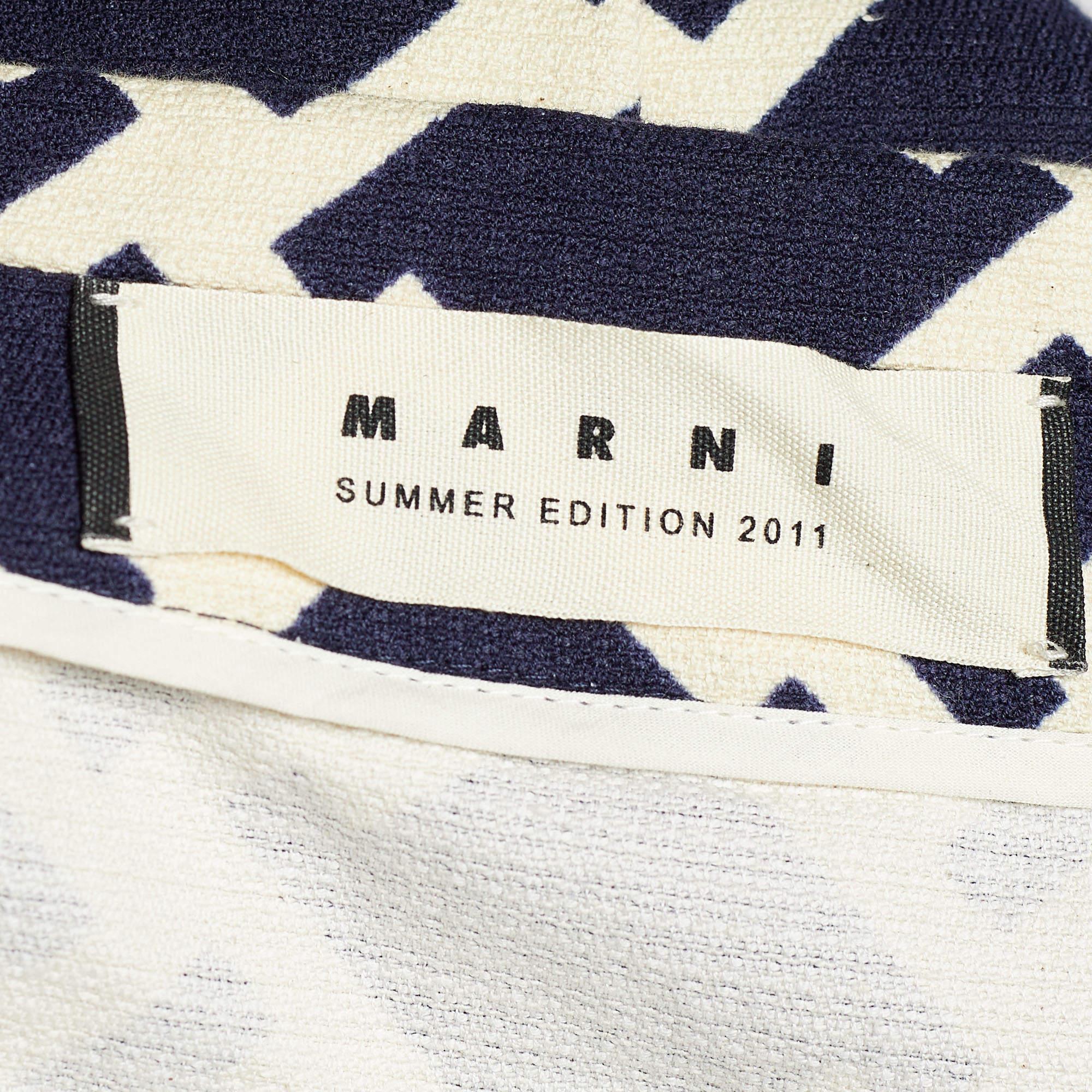 Marni Blue Houndstooth Print Cotton Short Sleeve Coat M In Good Condition In Dubai, Al Qouz 2