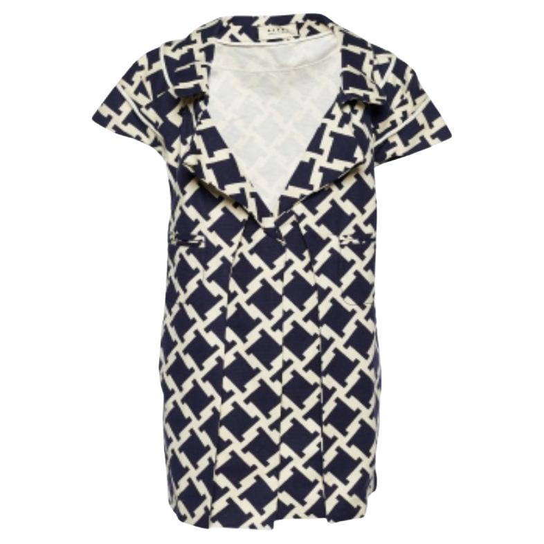 Marni Blue Houndstooth Print Cotton Short Sleeve Coat M For Sale