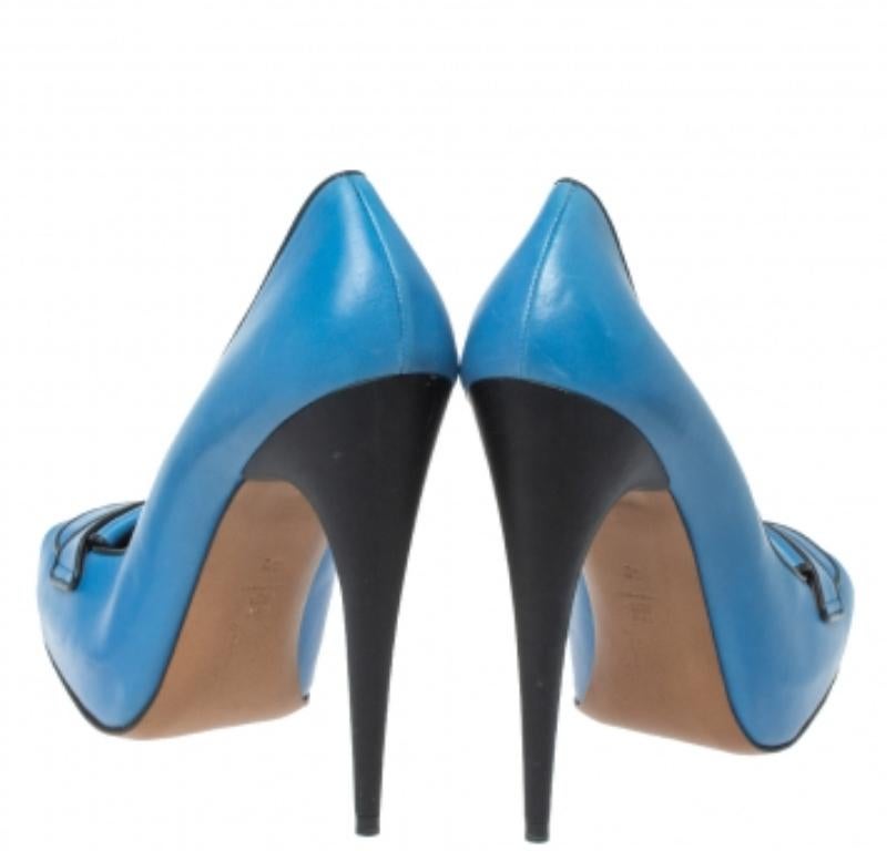 Women's Marni Blue Leather Platform Loafer Pumps Size 40 For Sale