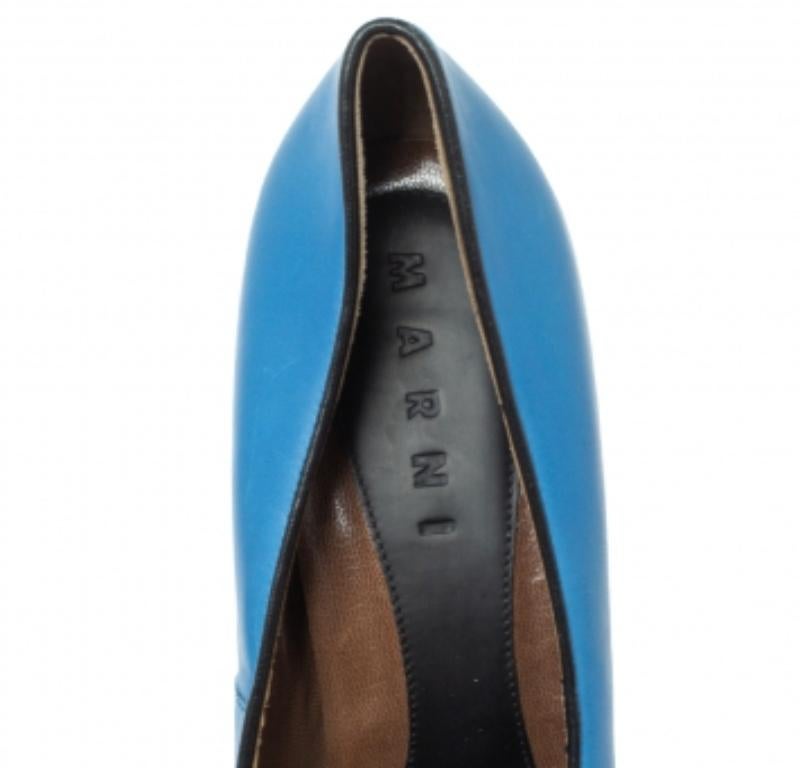 Marni Blue Leather Platform Loafer Pumps Size 40 For Sale 2